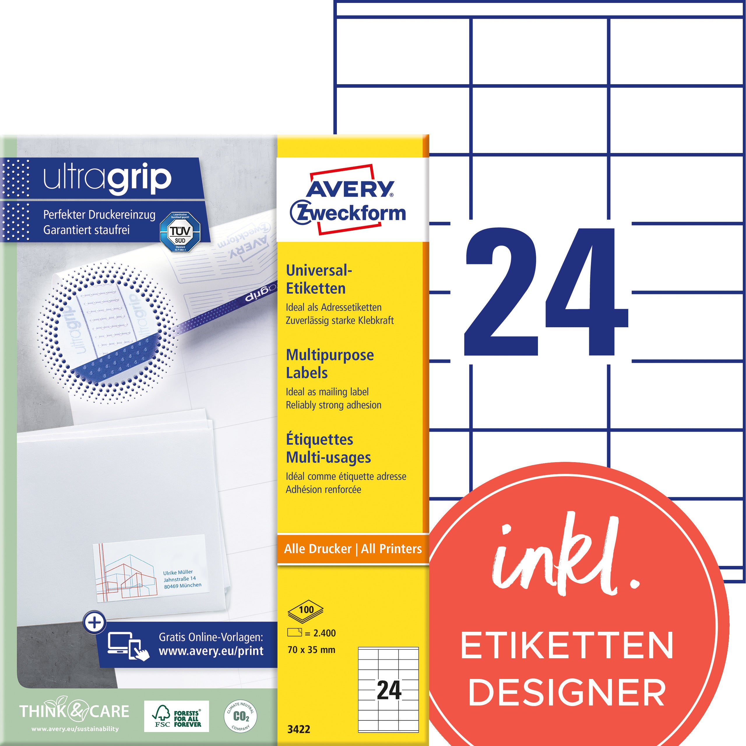 AVERY ZW. Etiquettes             70x35mm