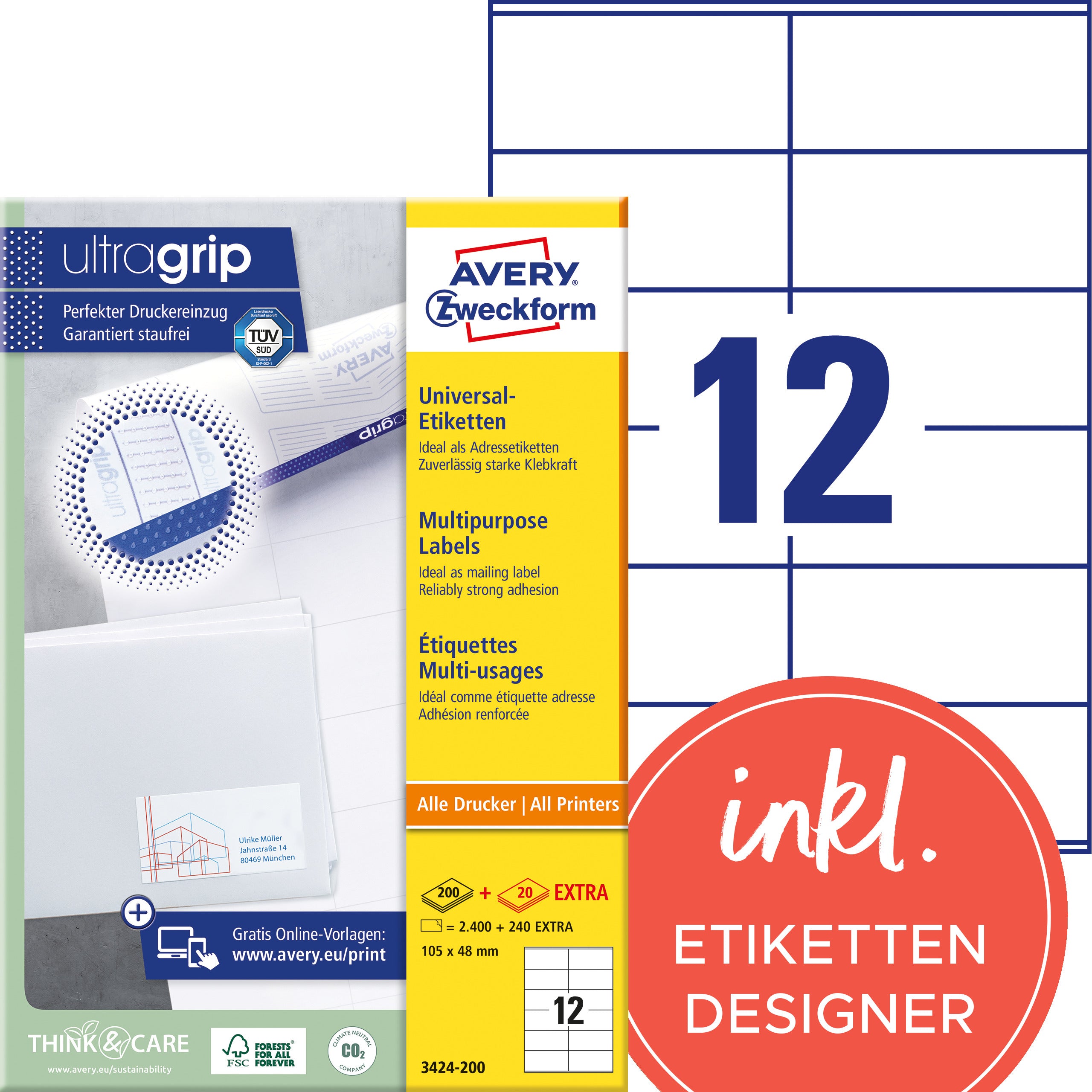 AVERY ZW. Etiquettes            105x48mm