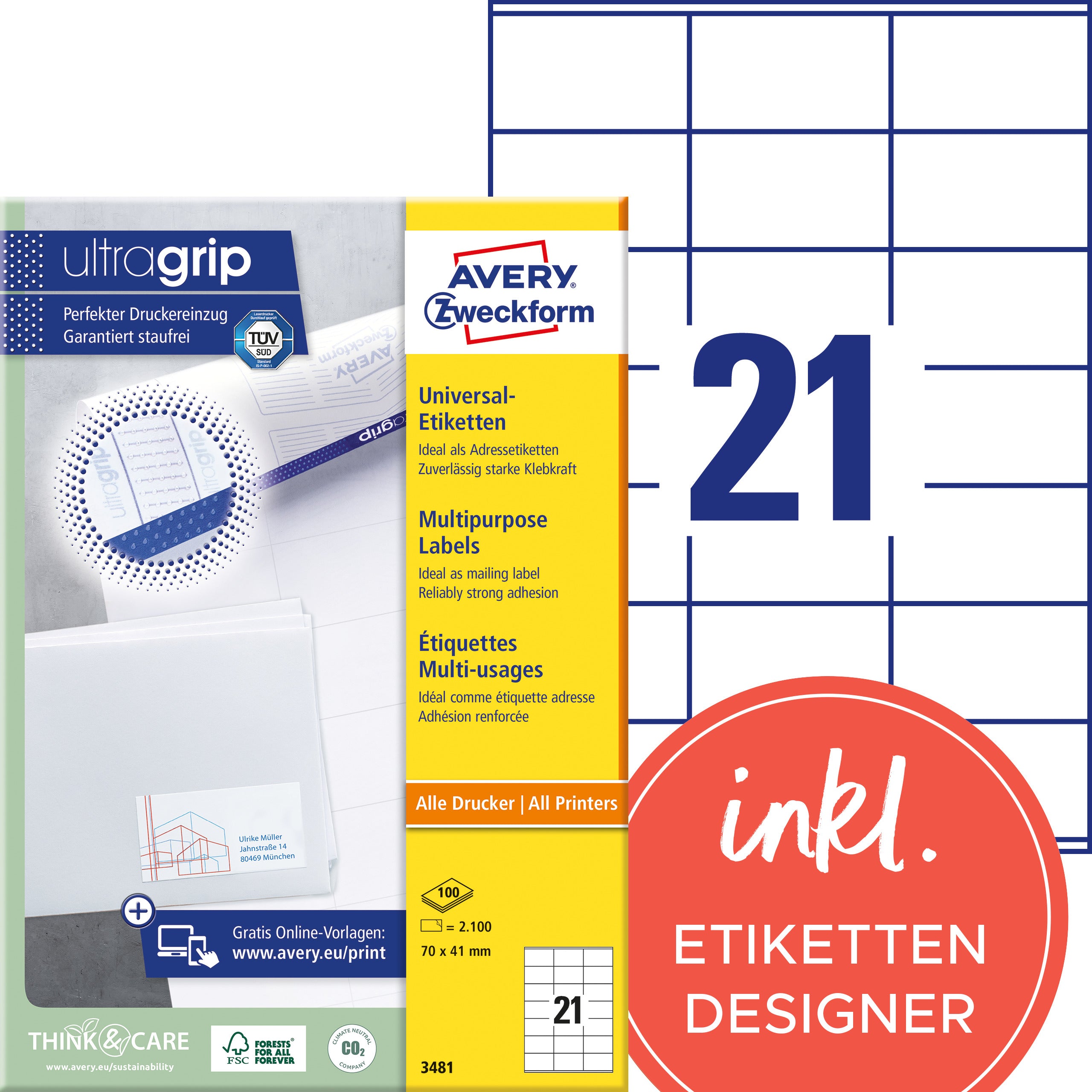 AVERY ZW. Etiquettes             70x41mm