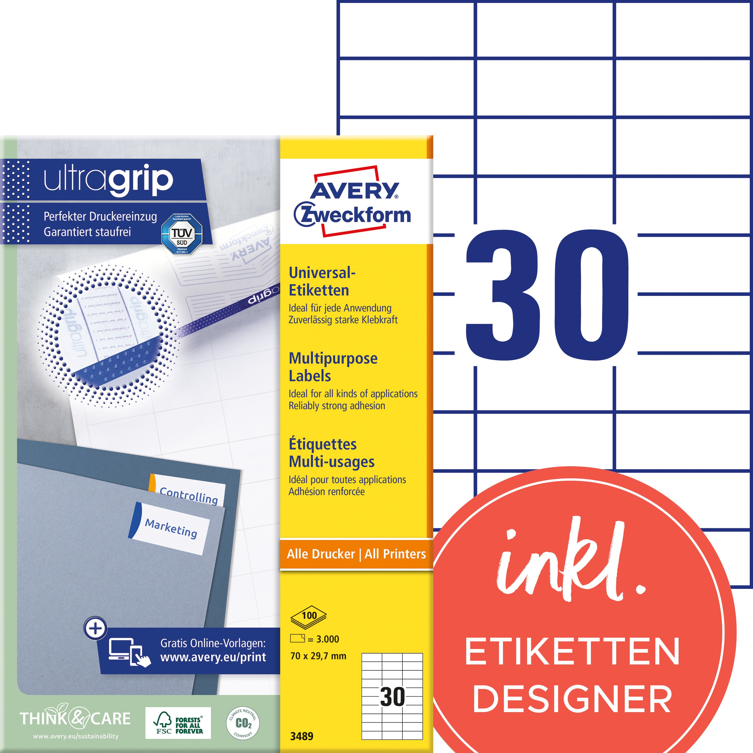 AVERY ZW. Etiquettes universel 70x29.7mm
