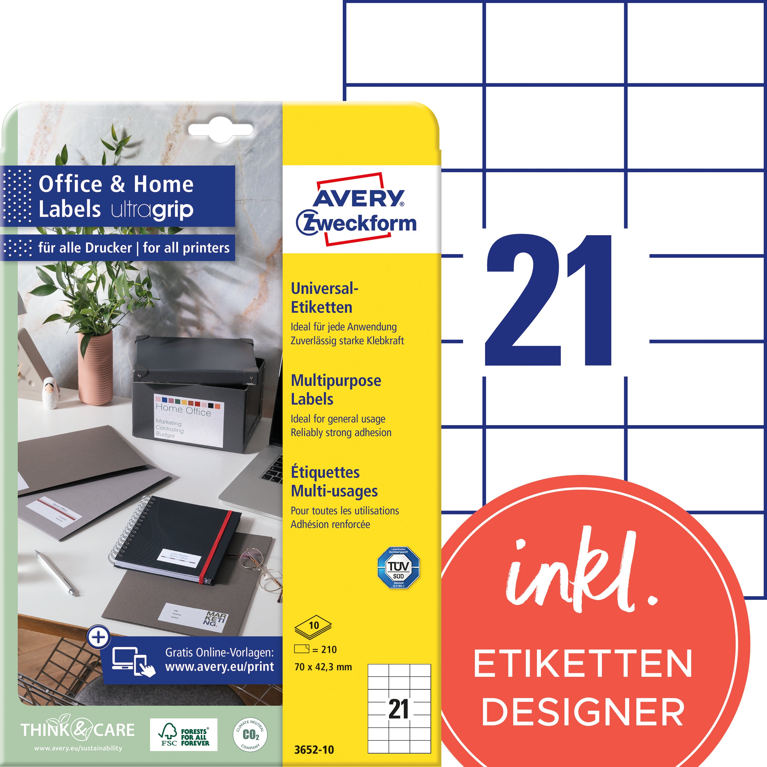 AVERY ZW. Etiquettes universel 70x42,3mm