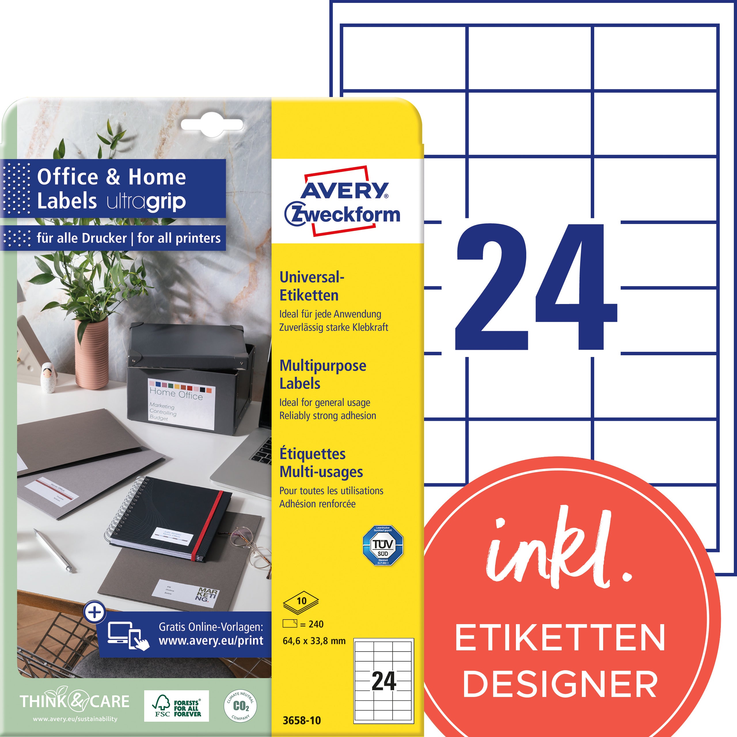 AVERY ZW. Etiquettes univer. 64,6x33,8mm