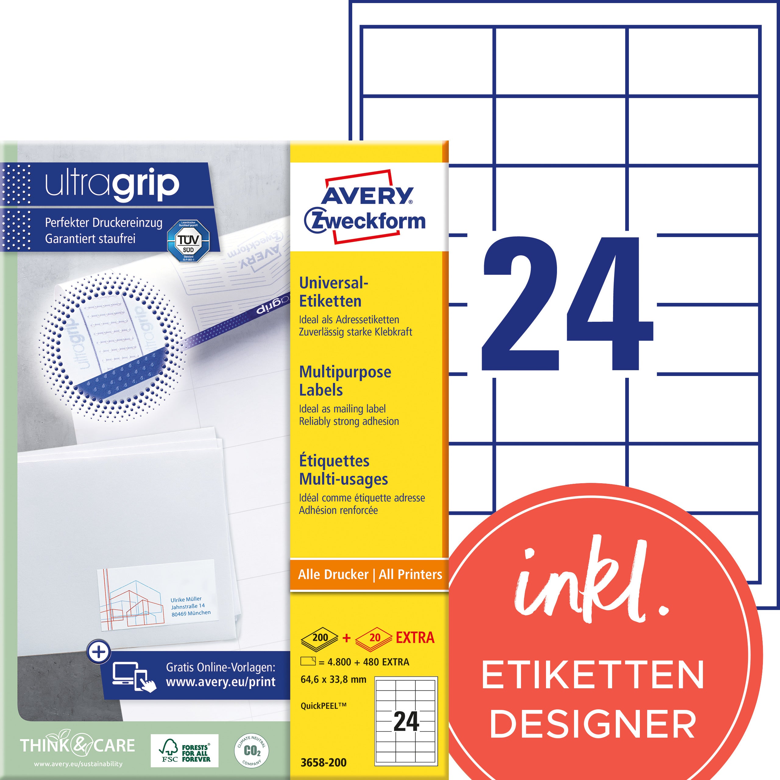 AVERY ZW. Etiquettes         64,6x33,8mm
