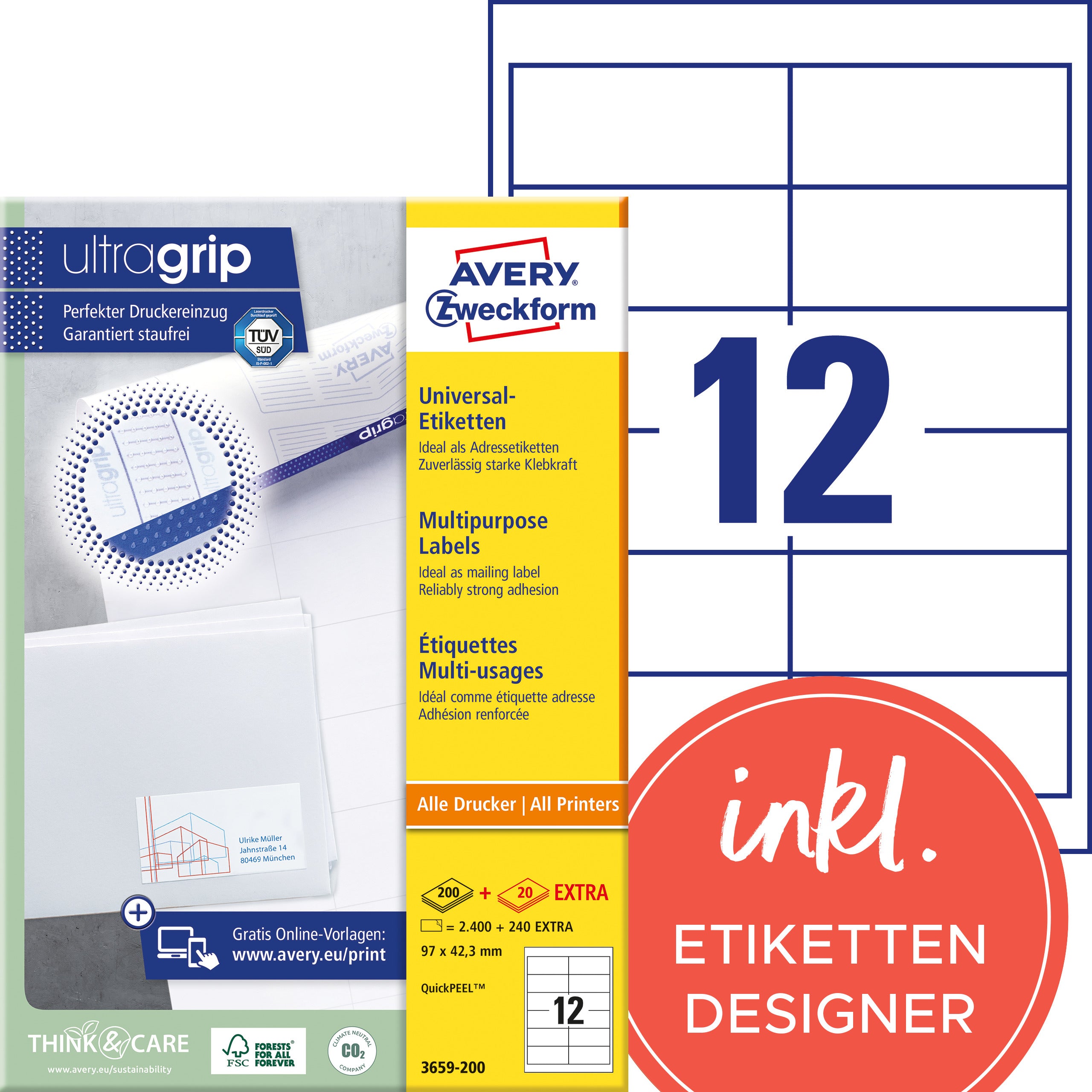 AVERY ZW. Etiquettes           97x42,3mm
