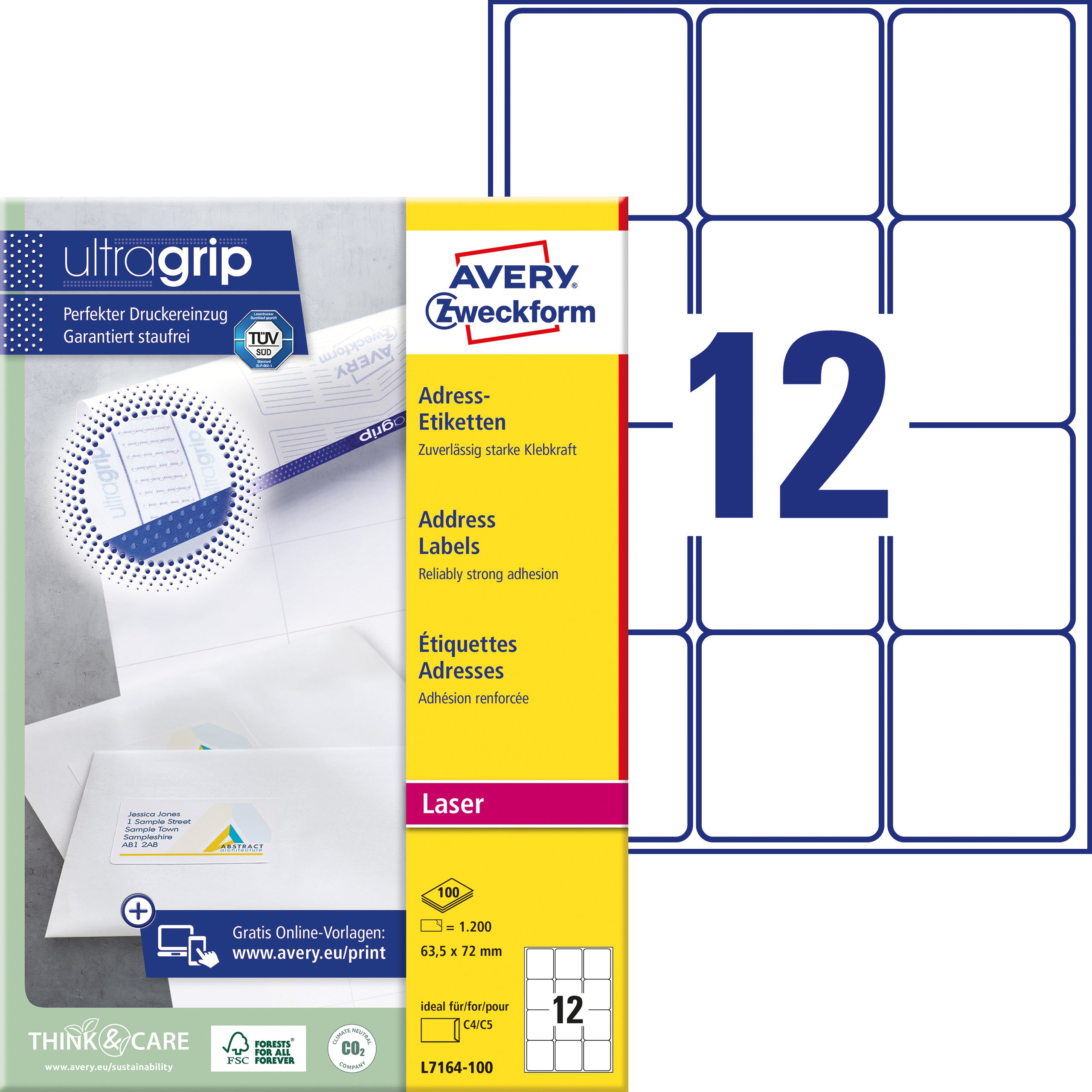 AVERY ZW. Etiquettes adress.   63,5x72mm