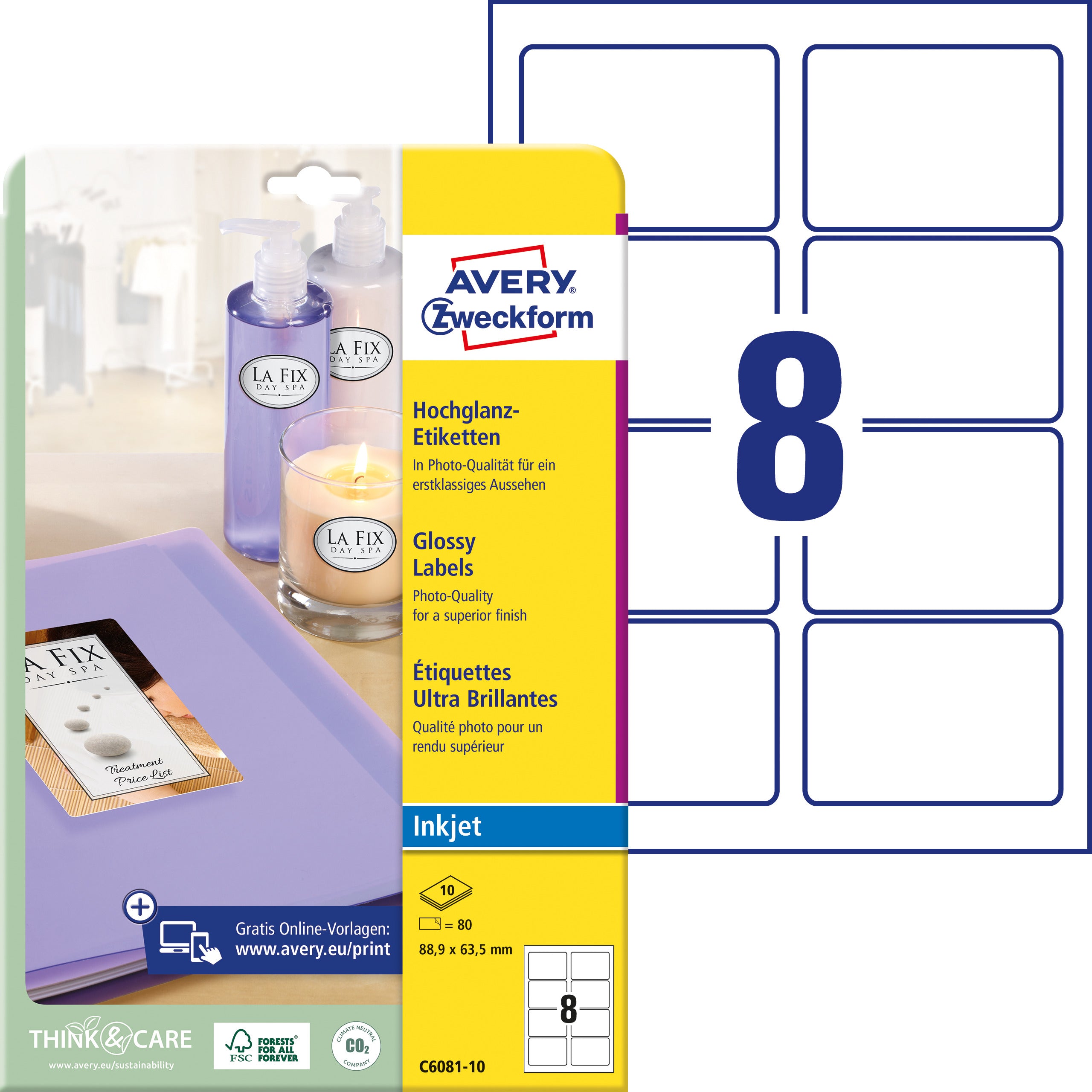 AVERY ZW. Etiquettes         88,9x63,5mm