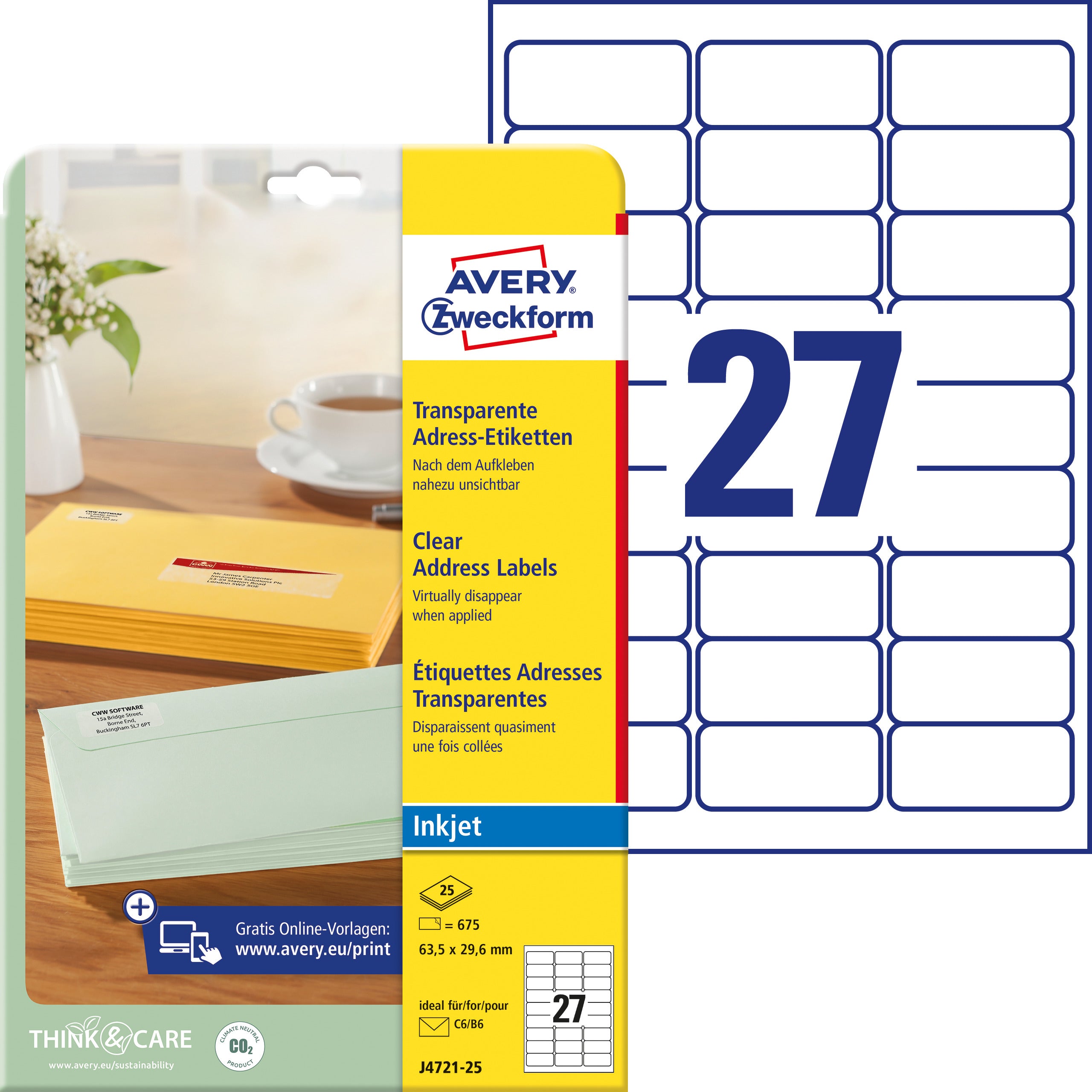 AVERY ZW. Etiquettes         63,5x29,6mm