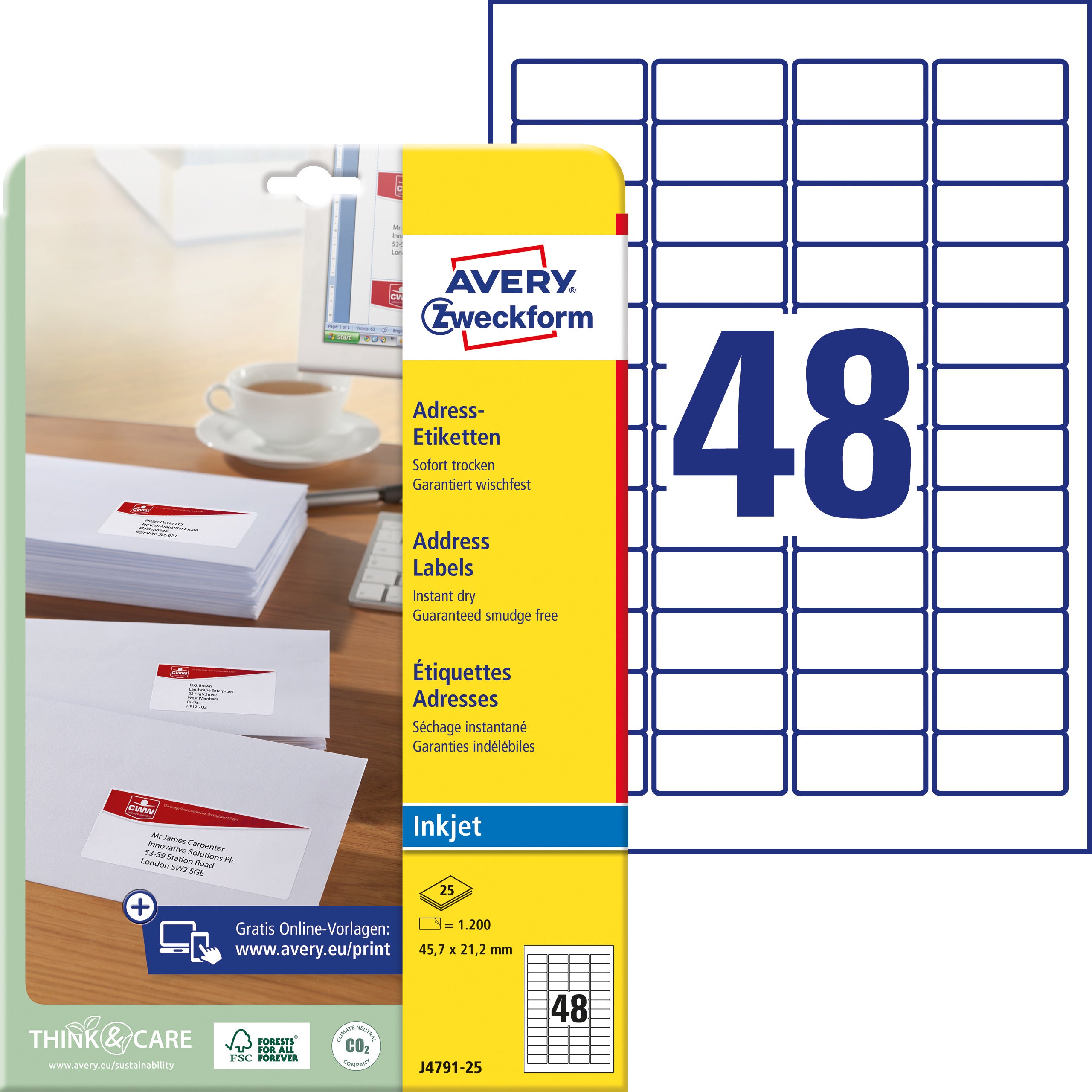 AVERY ZW. Etiquettes adress. 45,7x21,2mm