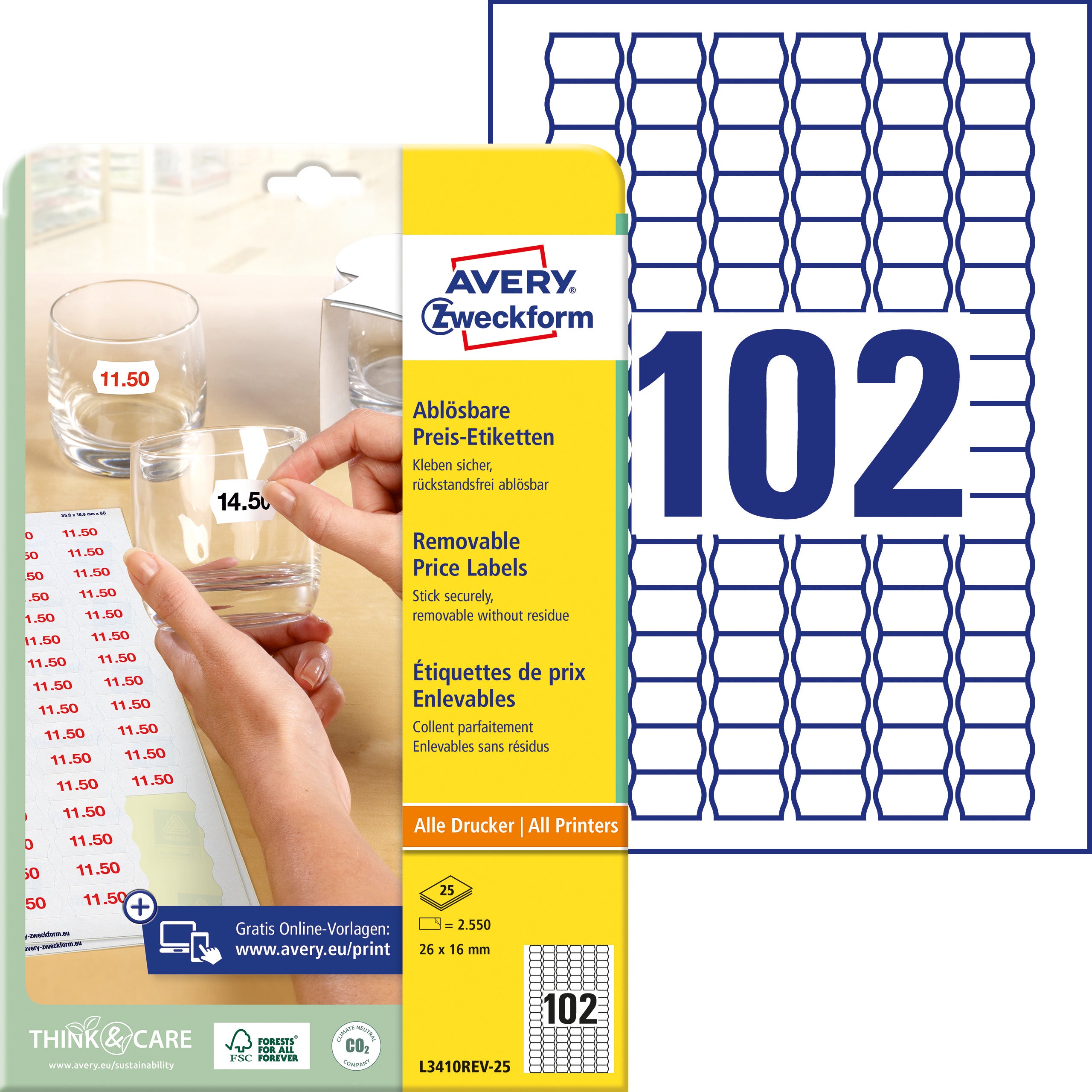 AVERY ZW. Etiquettes prix        26×16mm