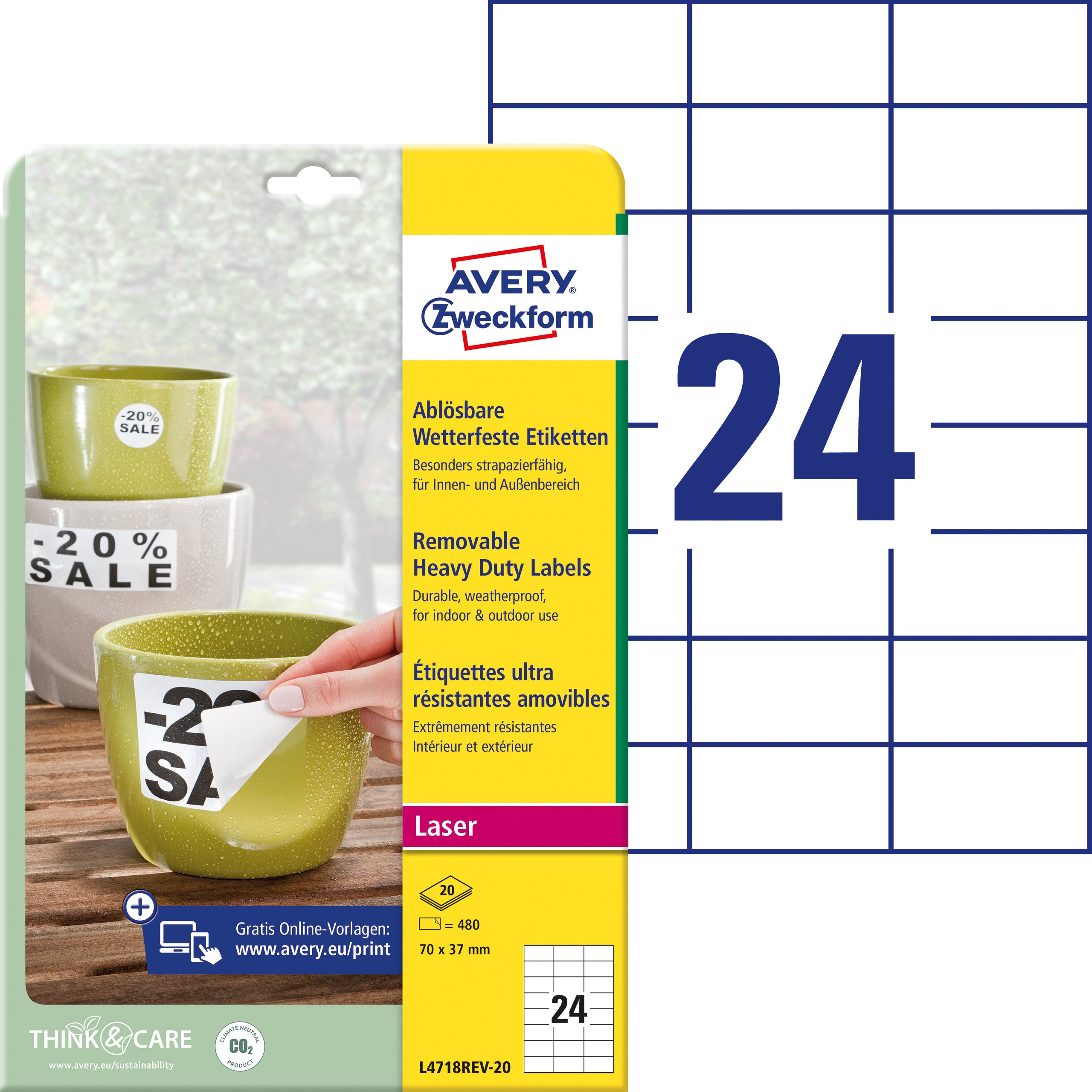 AVERY ZW. Etiquettes Laser       70x37mm