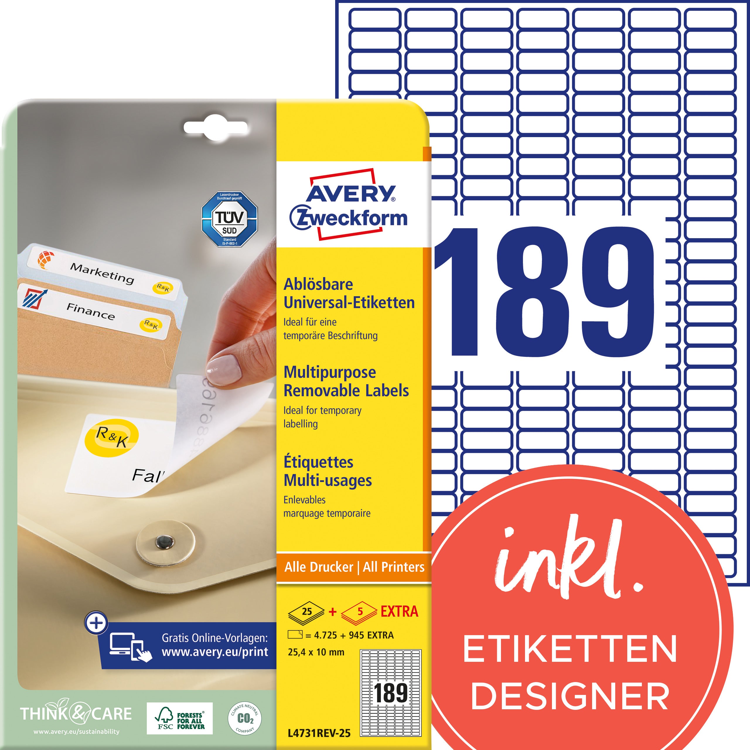 AVERY ZW. Etiquettes univers.  25.4x10mm