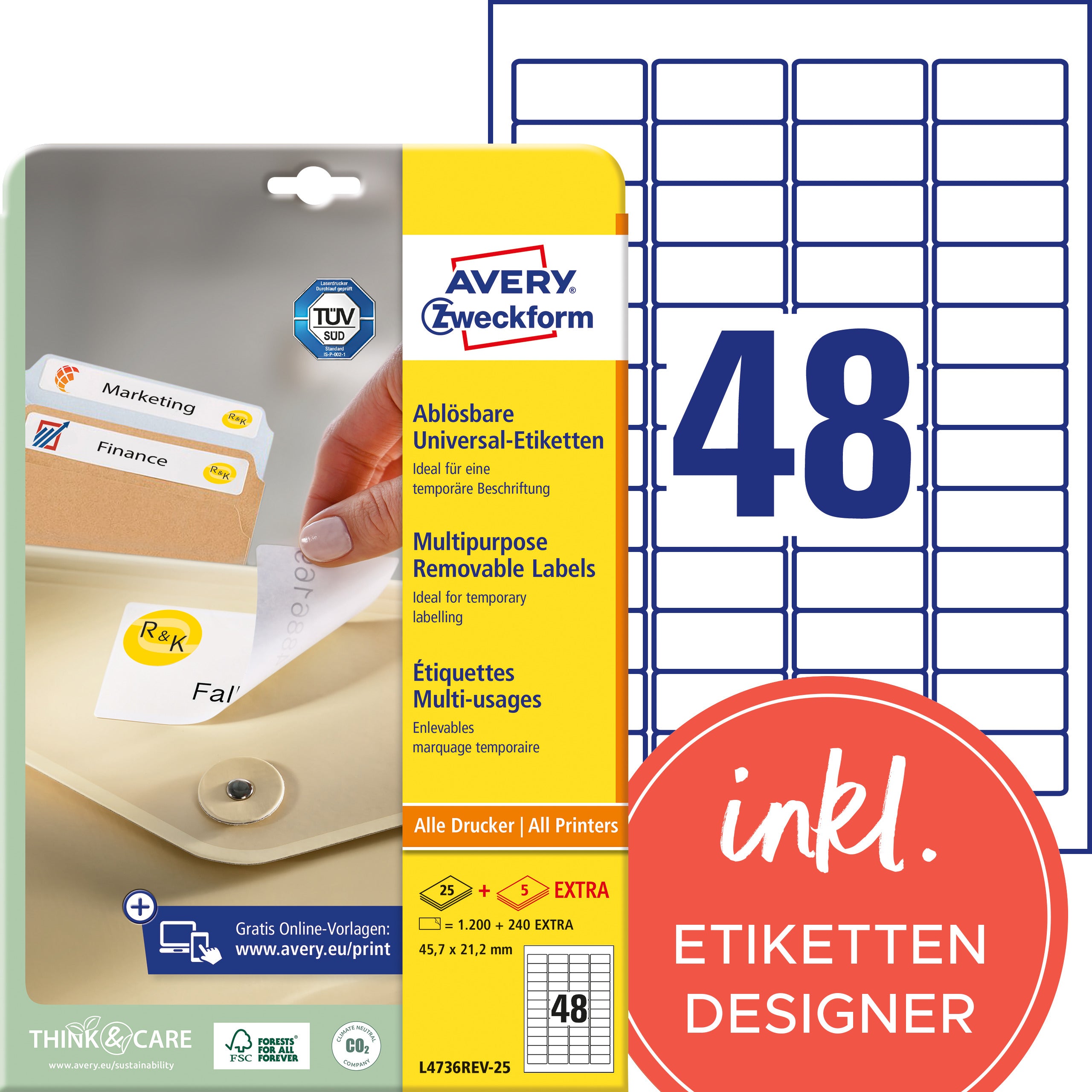 AVERY ZW. Etiq. Stick&Lift   45.7x21.2mm