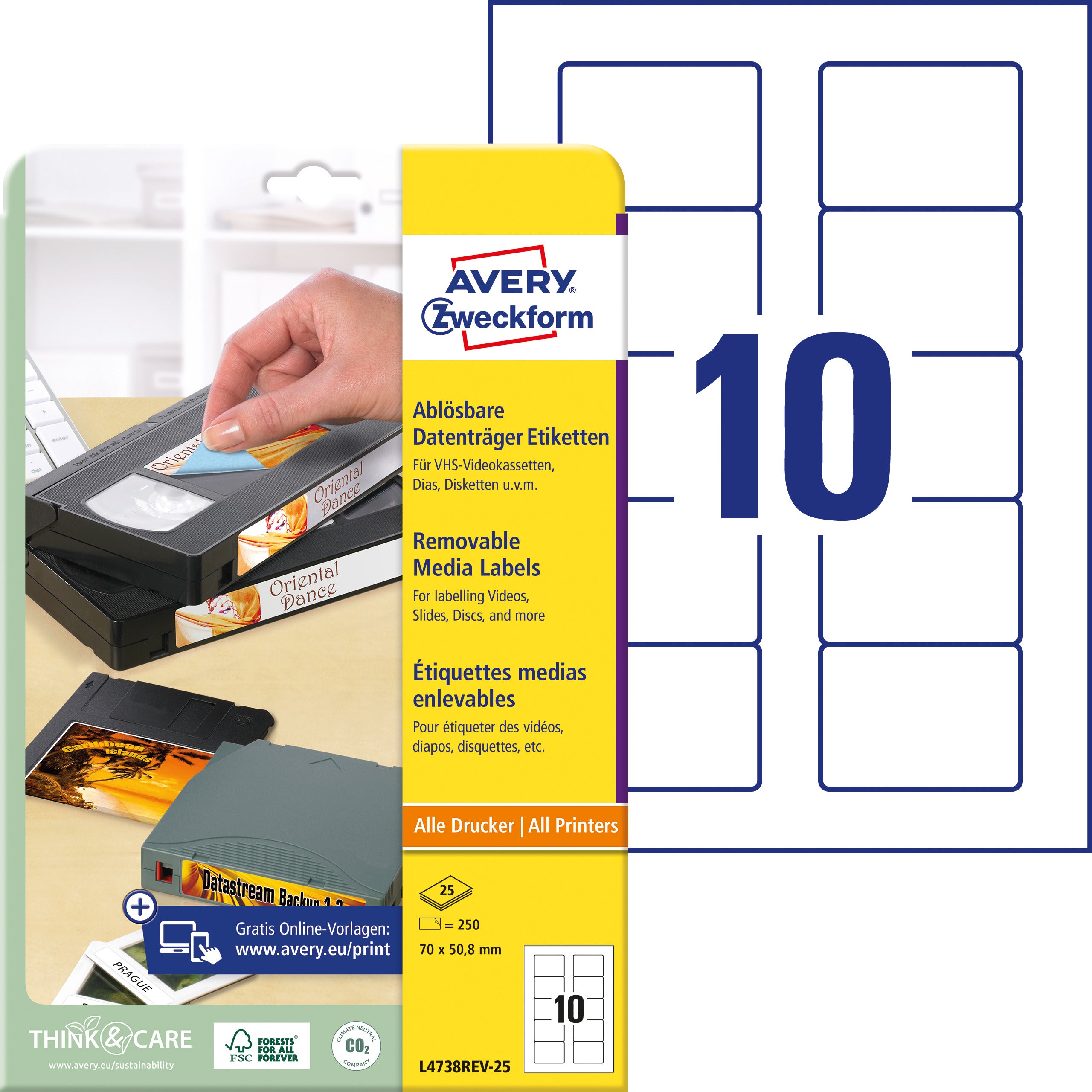 AVERY ZW. Étiquettes disques   70x50,8mm