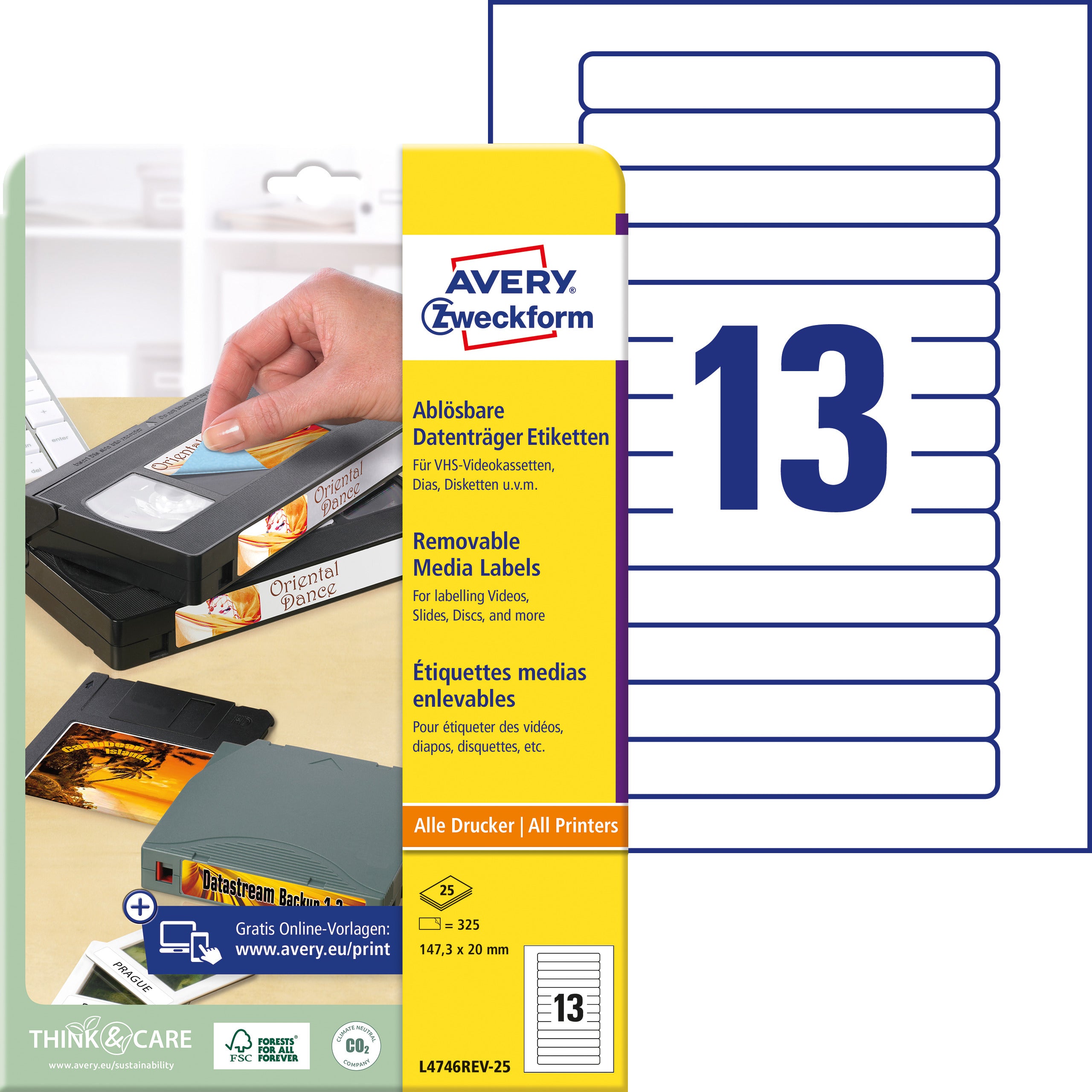 AVERY ZW. Etiquettes vidéo    147,3x20mm
