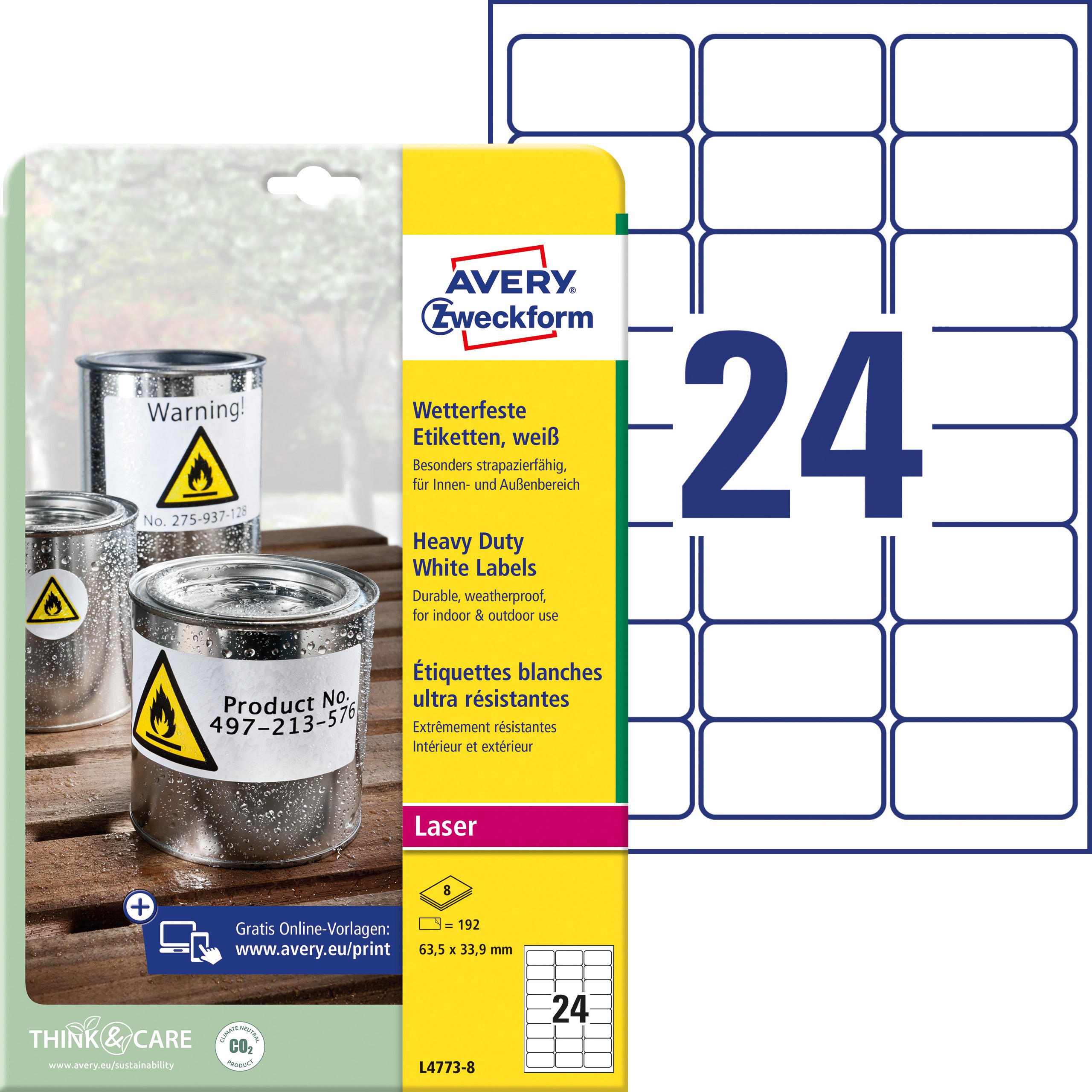 AVERY ZW. Etiquettes Laser   63,5x33,9mm