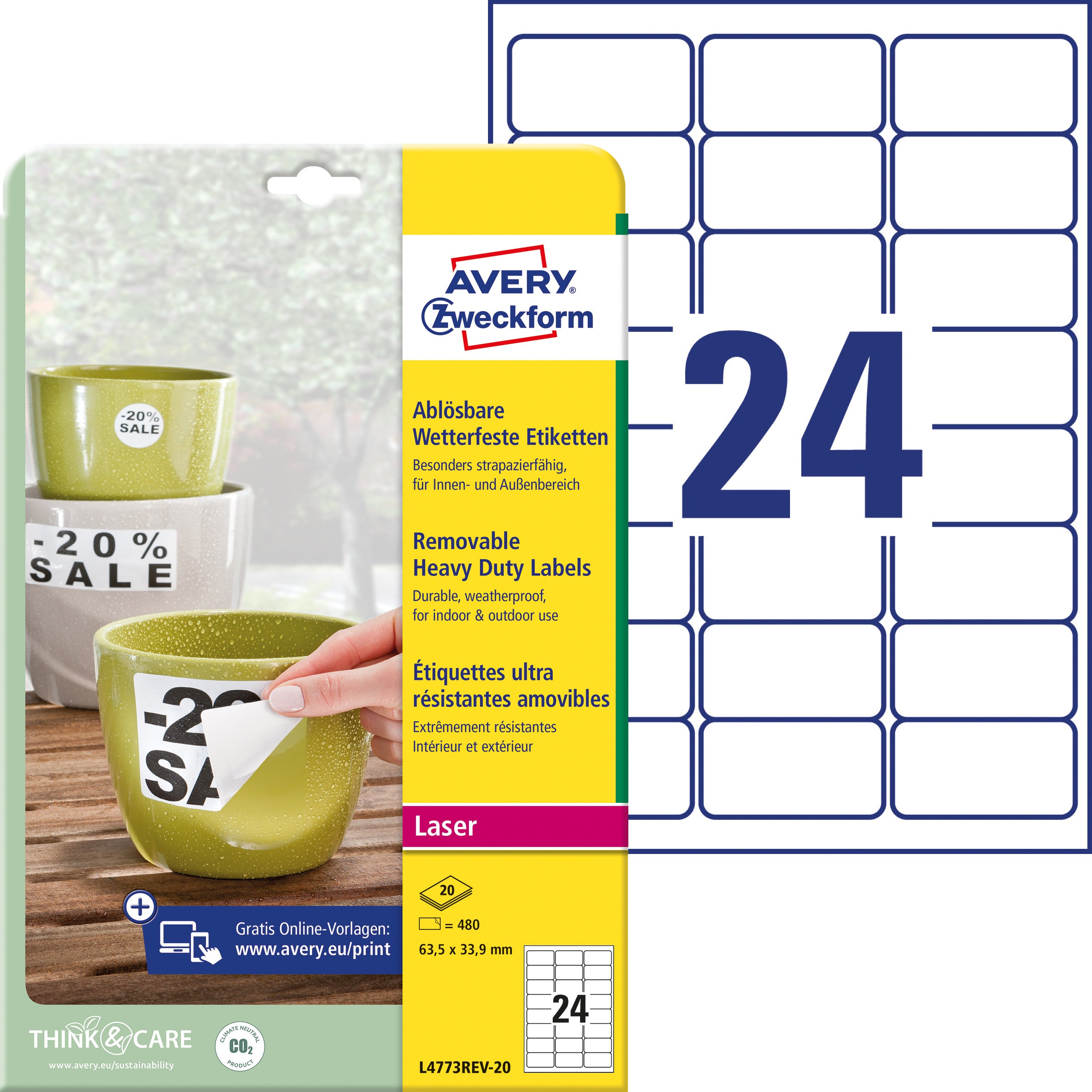 AVERY ZW. Étiquettes Film    63,5x33,9mm
