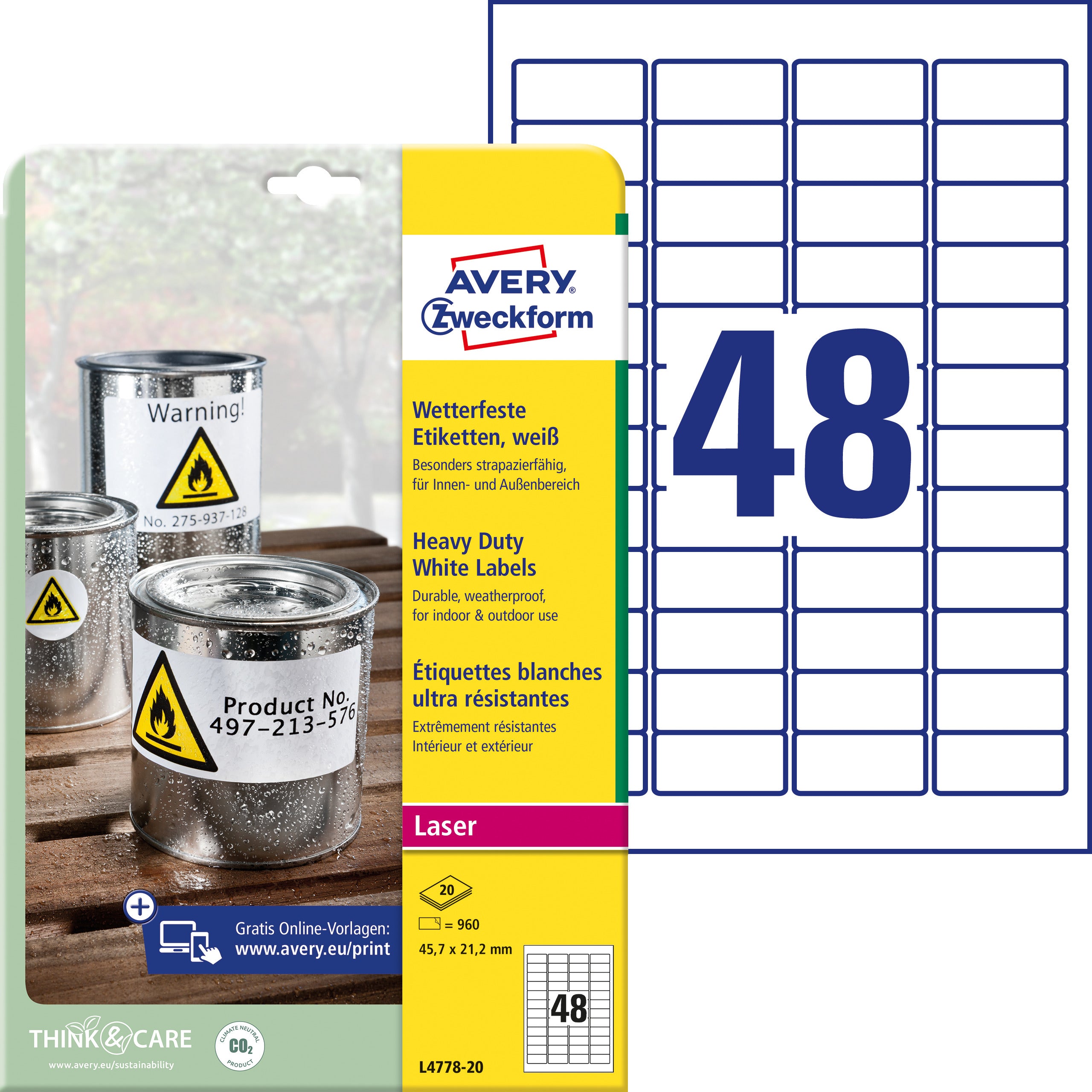 AVERY ZW. Étiquettes         45,7x21,2mm