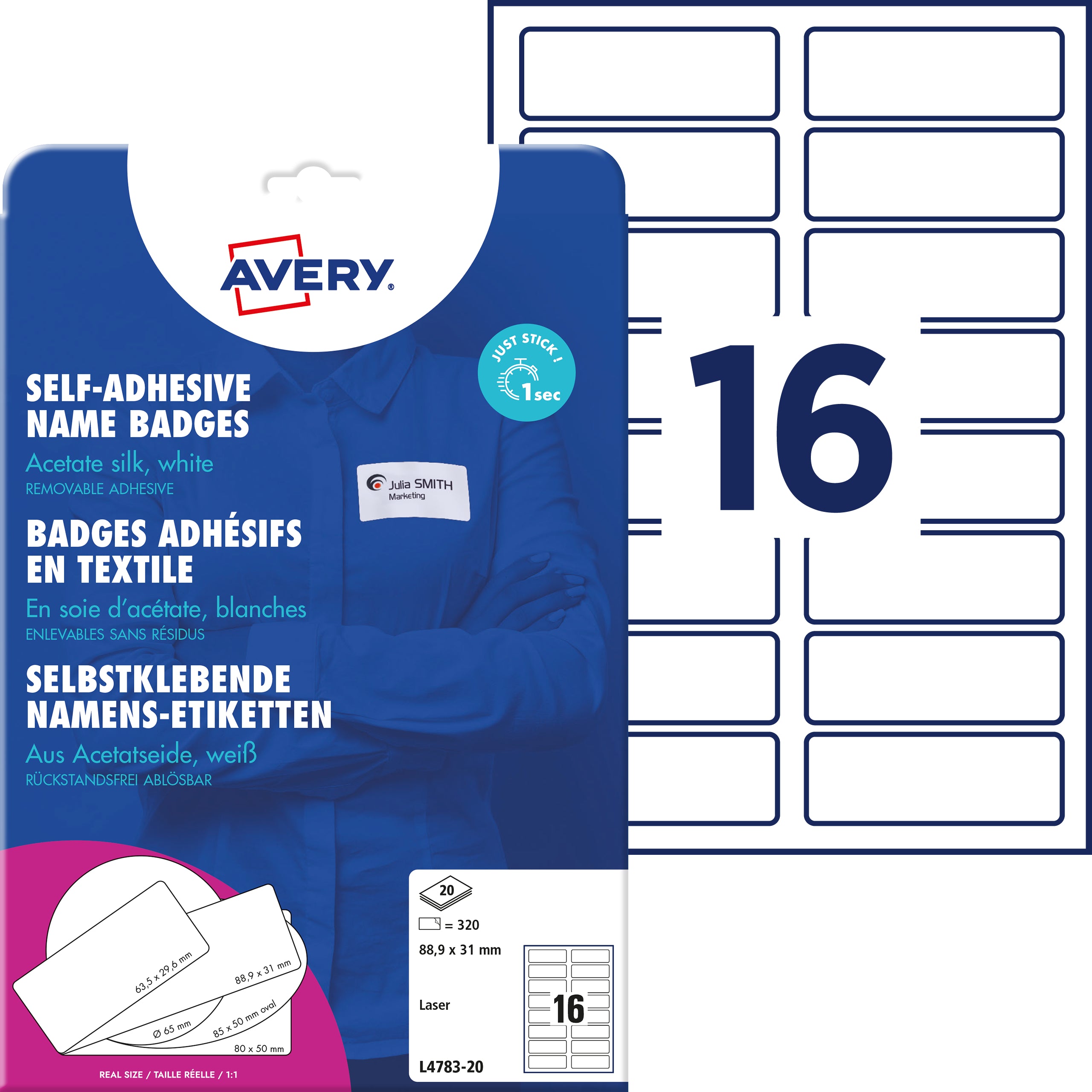 AVERY ZW. Etiquettes nom       88,9x31mm