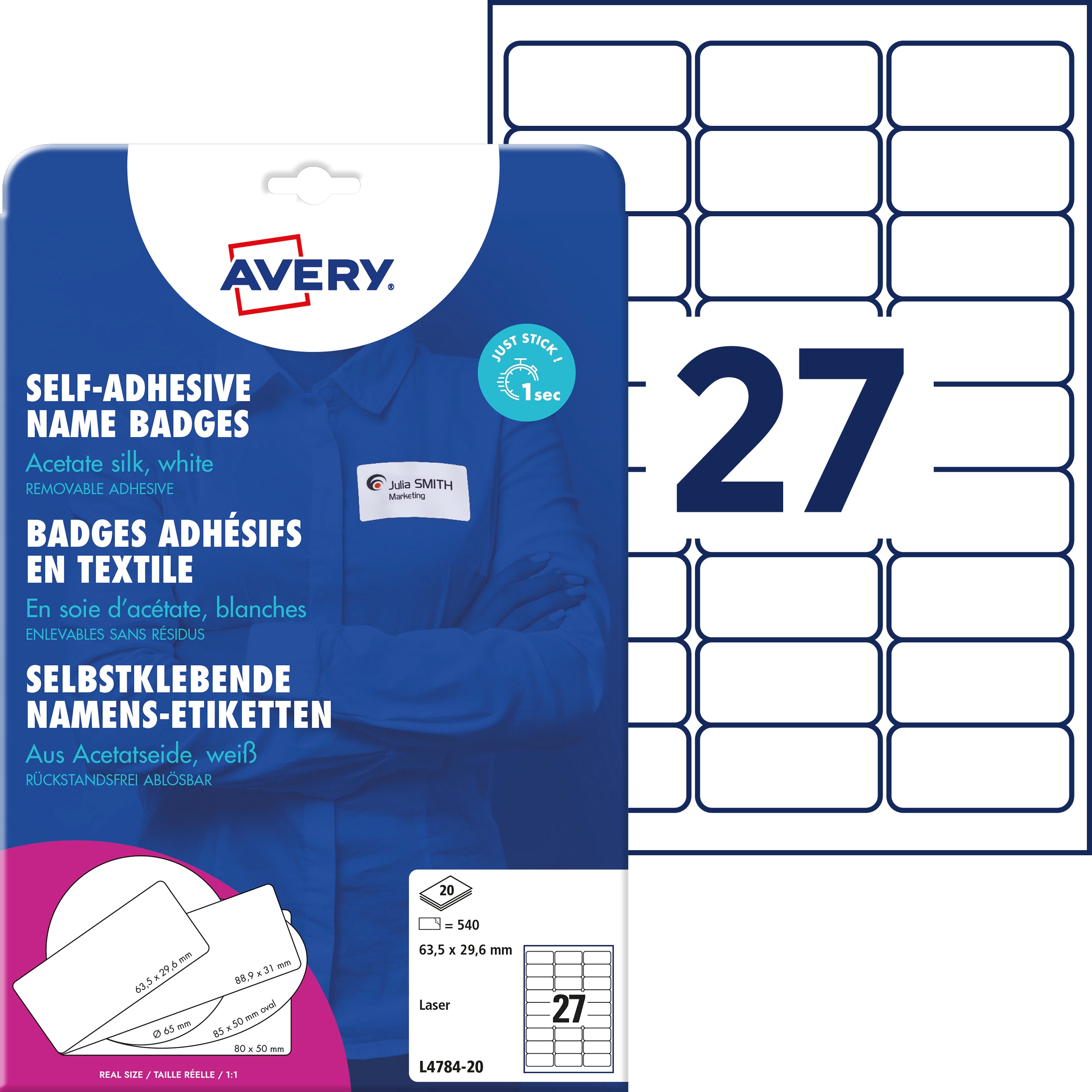 AVERY ZW. Etiquettes badges  63.5x29.6mm