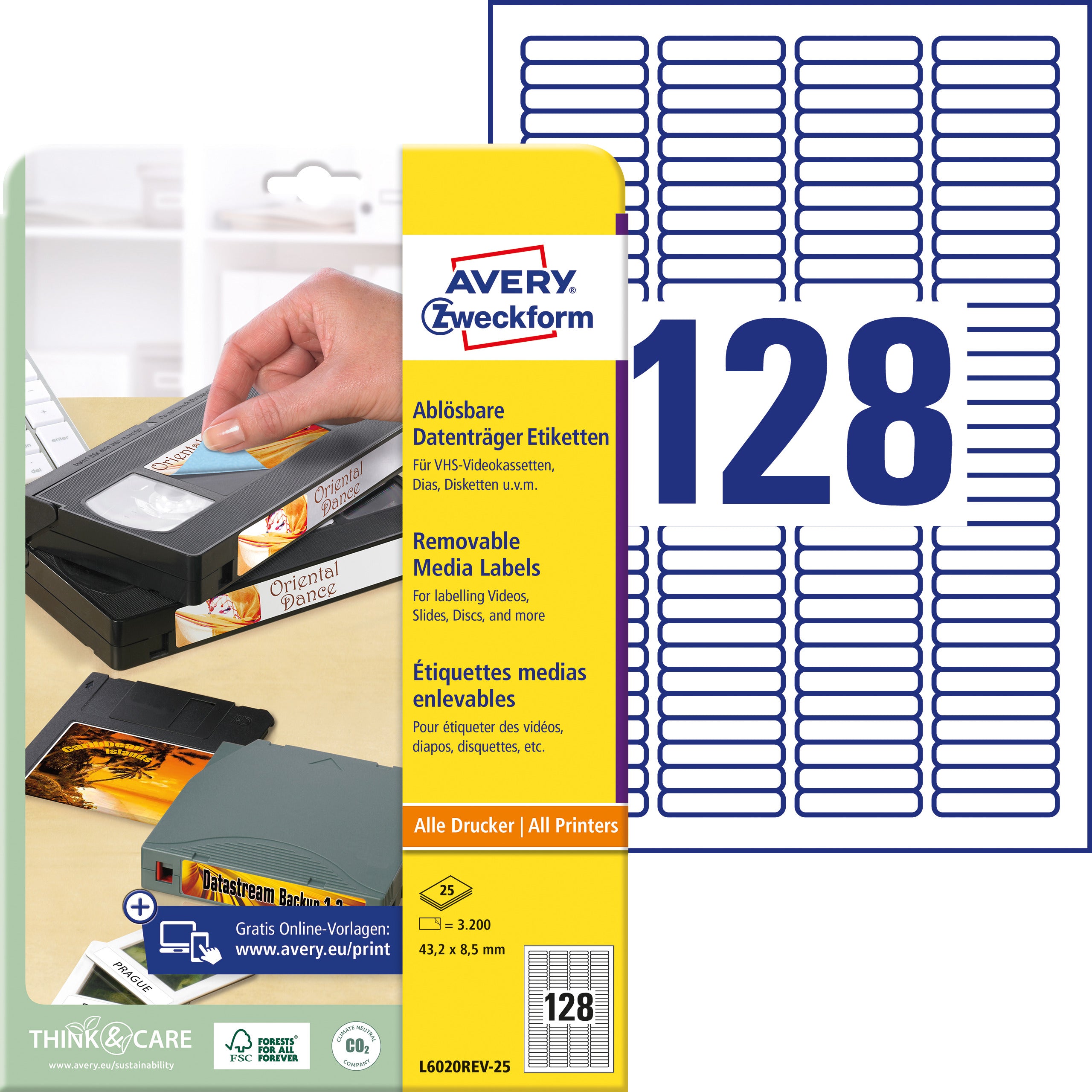 AVERY ZW. Etiquettes          43,2x8,5mm