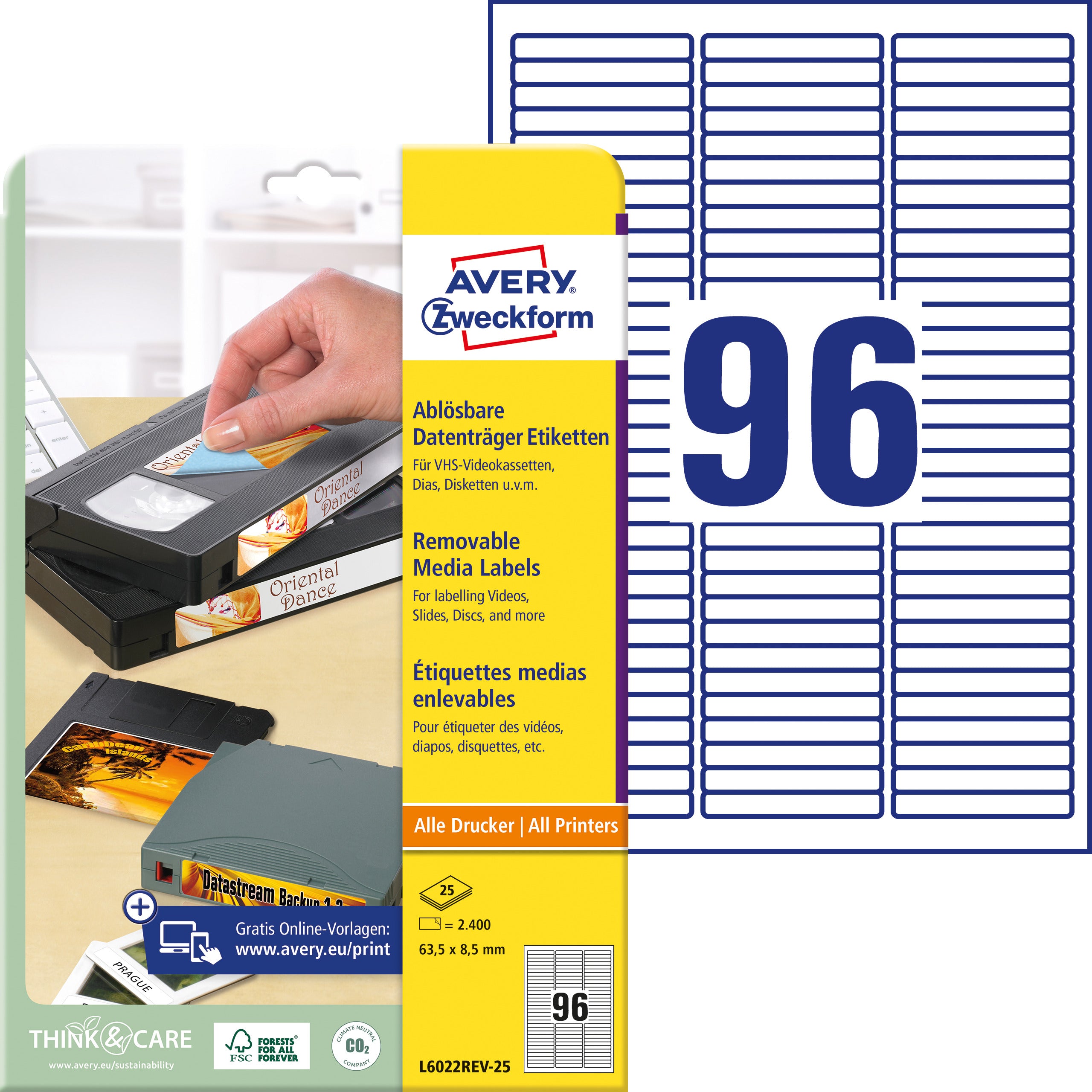 AVERY ZW. Etiquettes          63,5x8,5mm