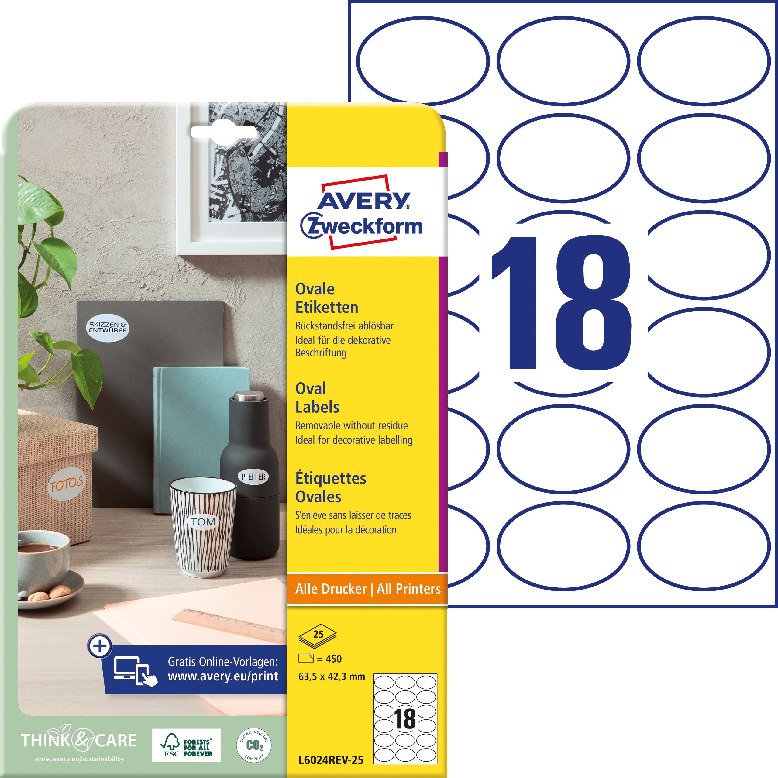 AVERY ZW. Etiquettes         63,5x42,3mm