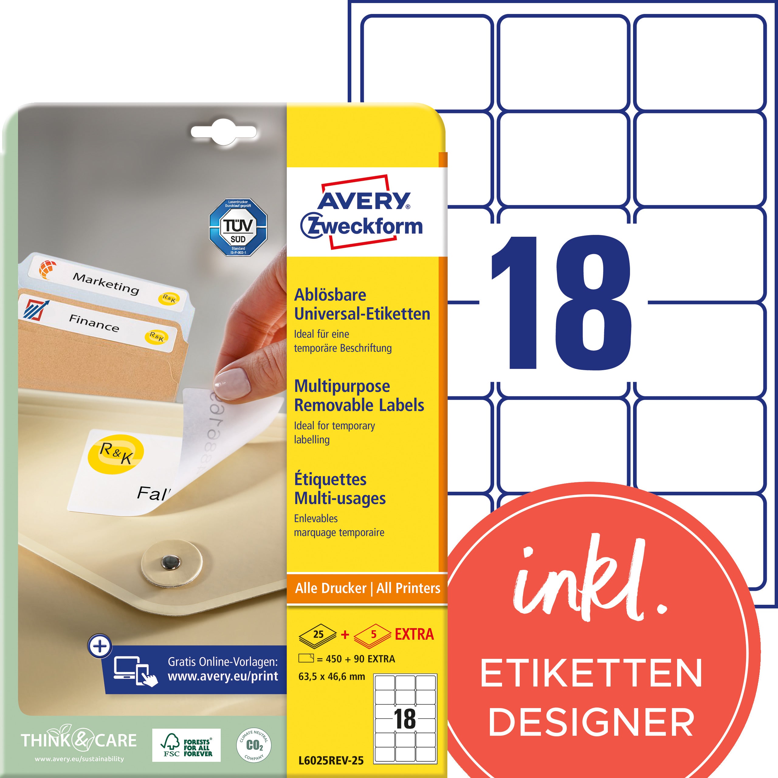 AVERY ZW. Etiquettes         63,5×46,6mm
