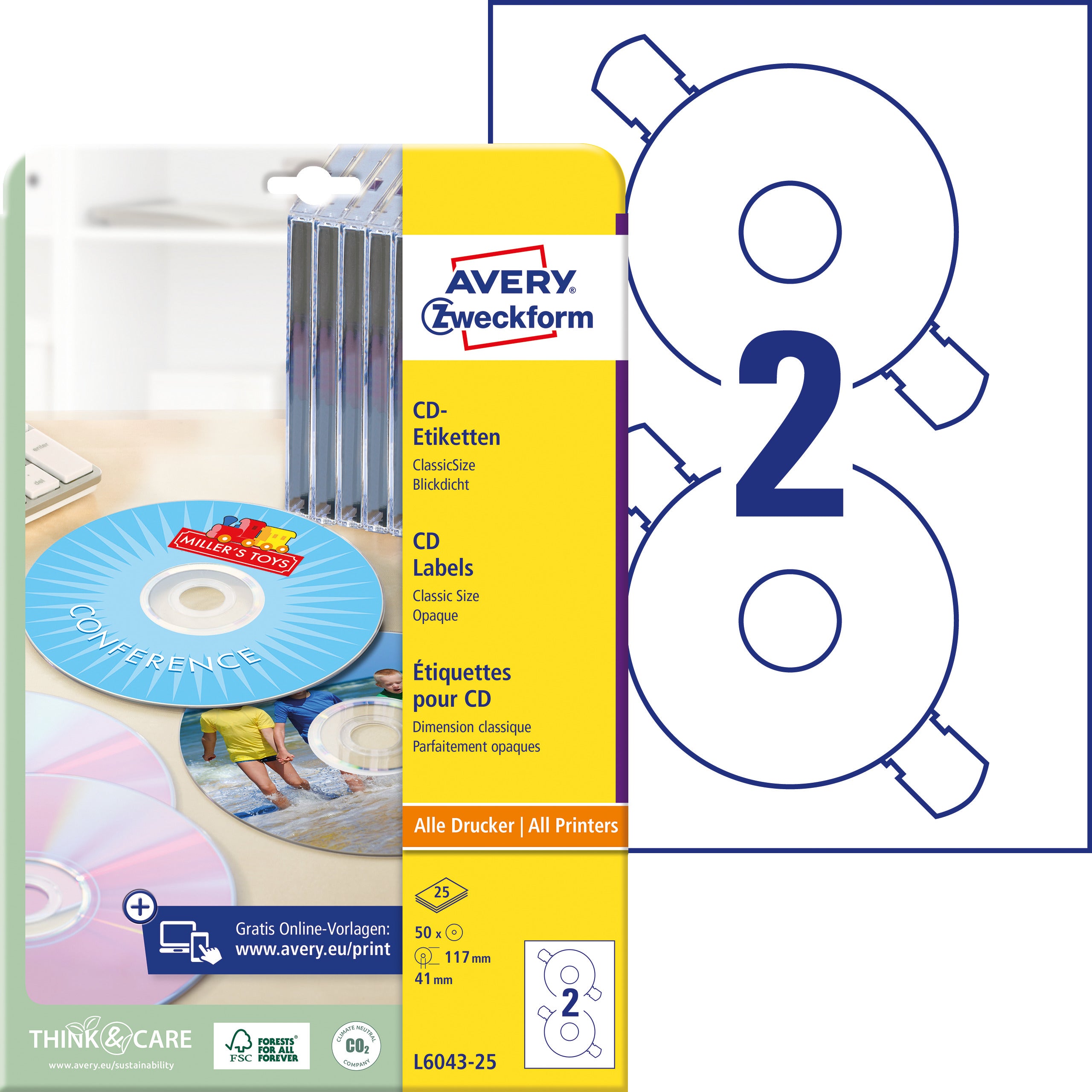 AVERY ZW. Étiquettes CD Classic    blanc