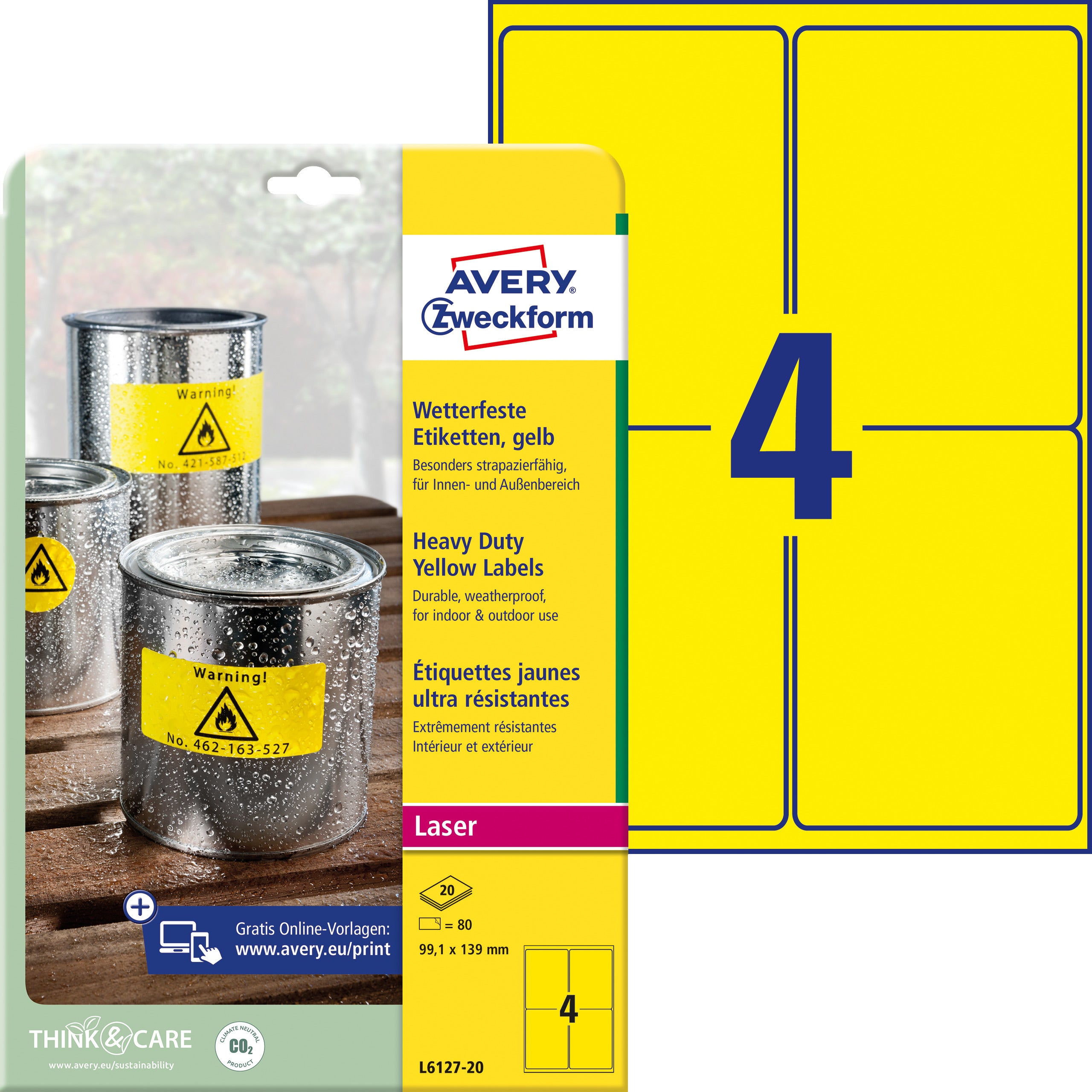 AVERY ZW. Etiquettes plaques  99,1x139mm