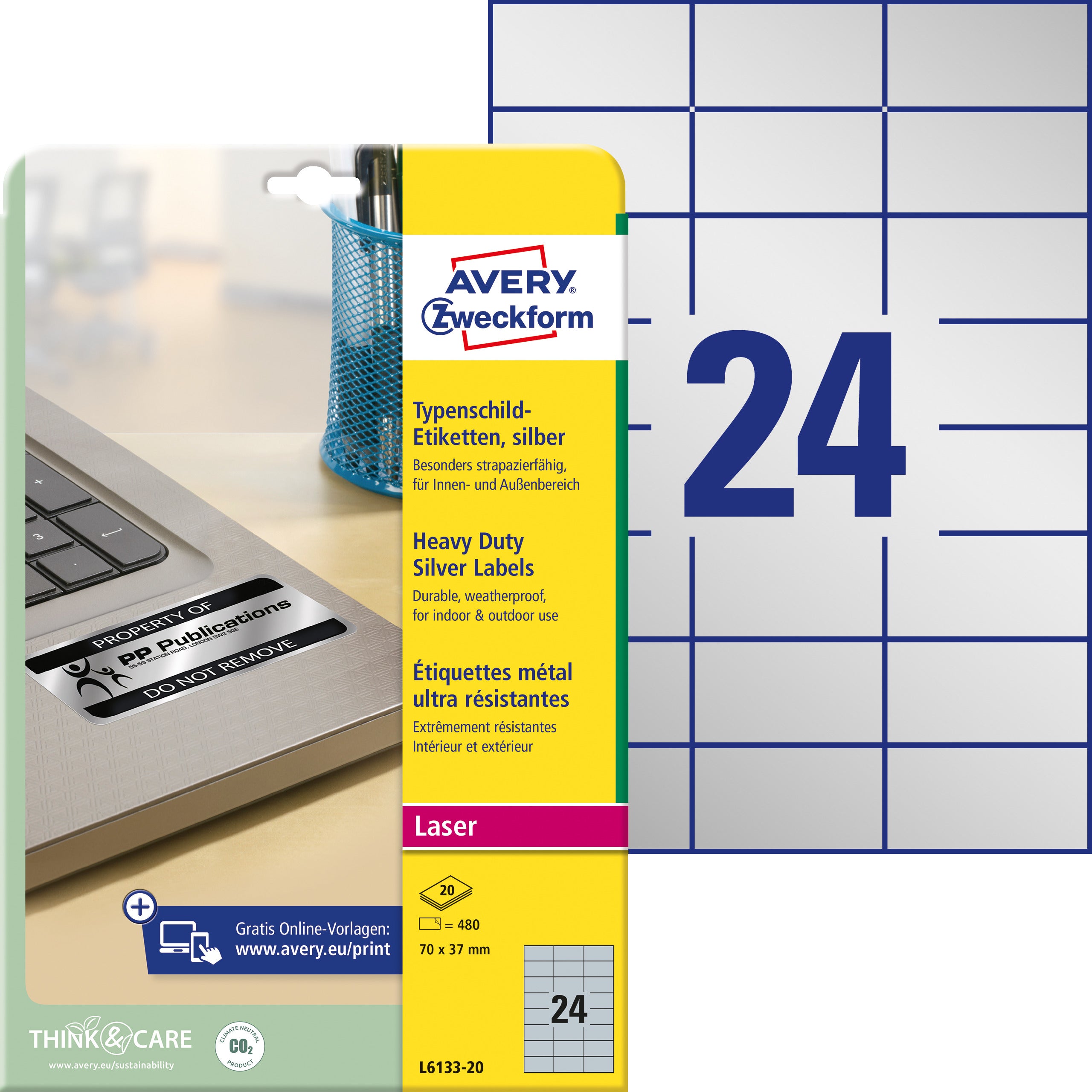 AVERY ZW. Etiquettes plaques     70x37mm