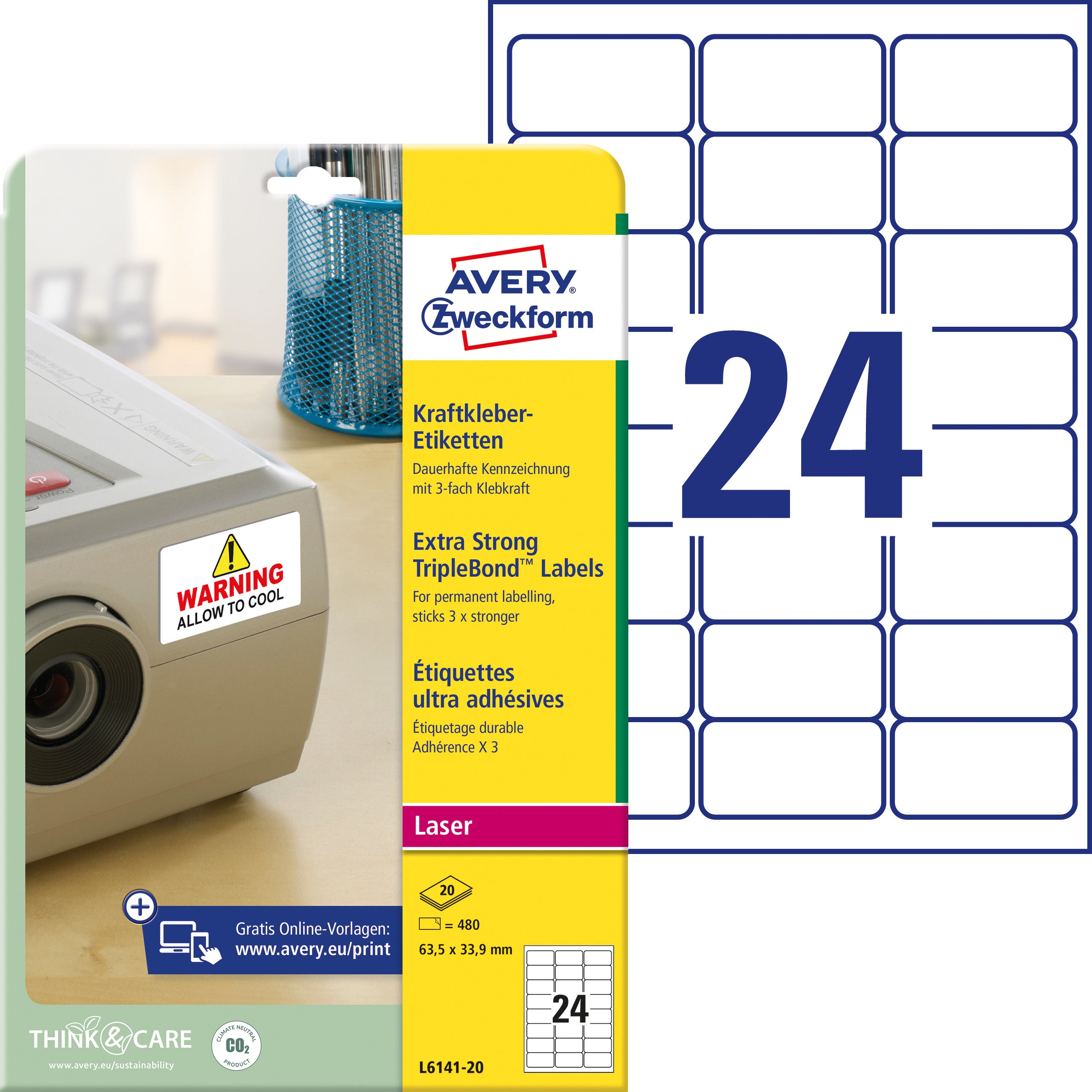 AVERY ZW. Etiquettes         63,5×33,9mm