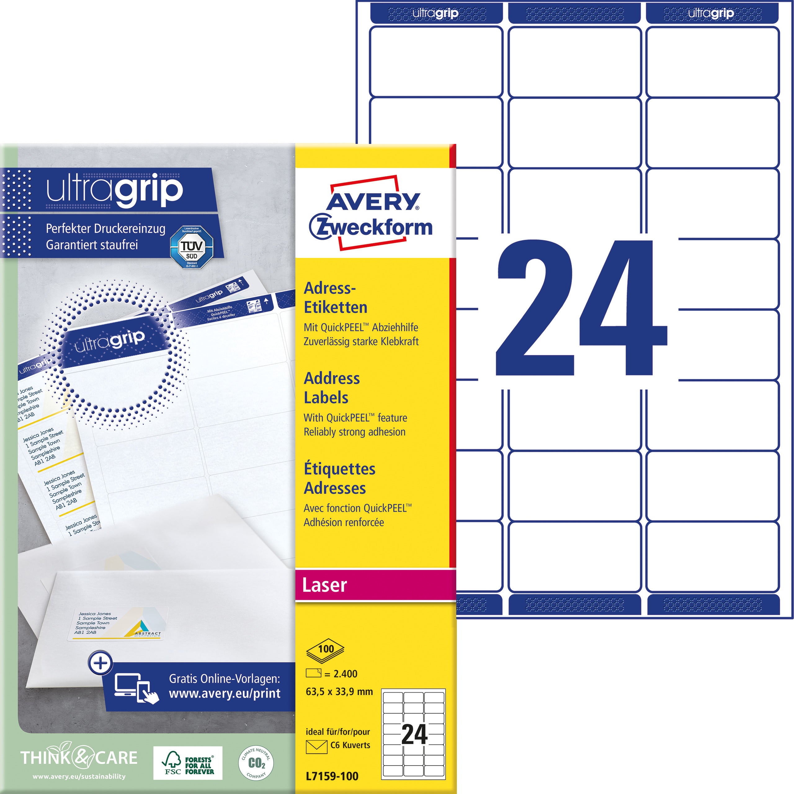 AVERY ZW. Etiquettes adress. 63,5x33,9mm