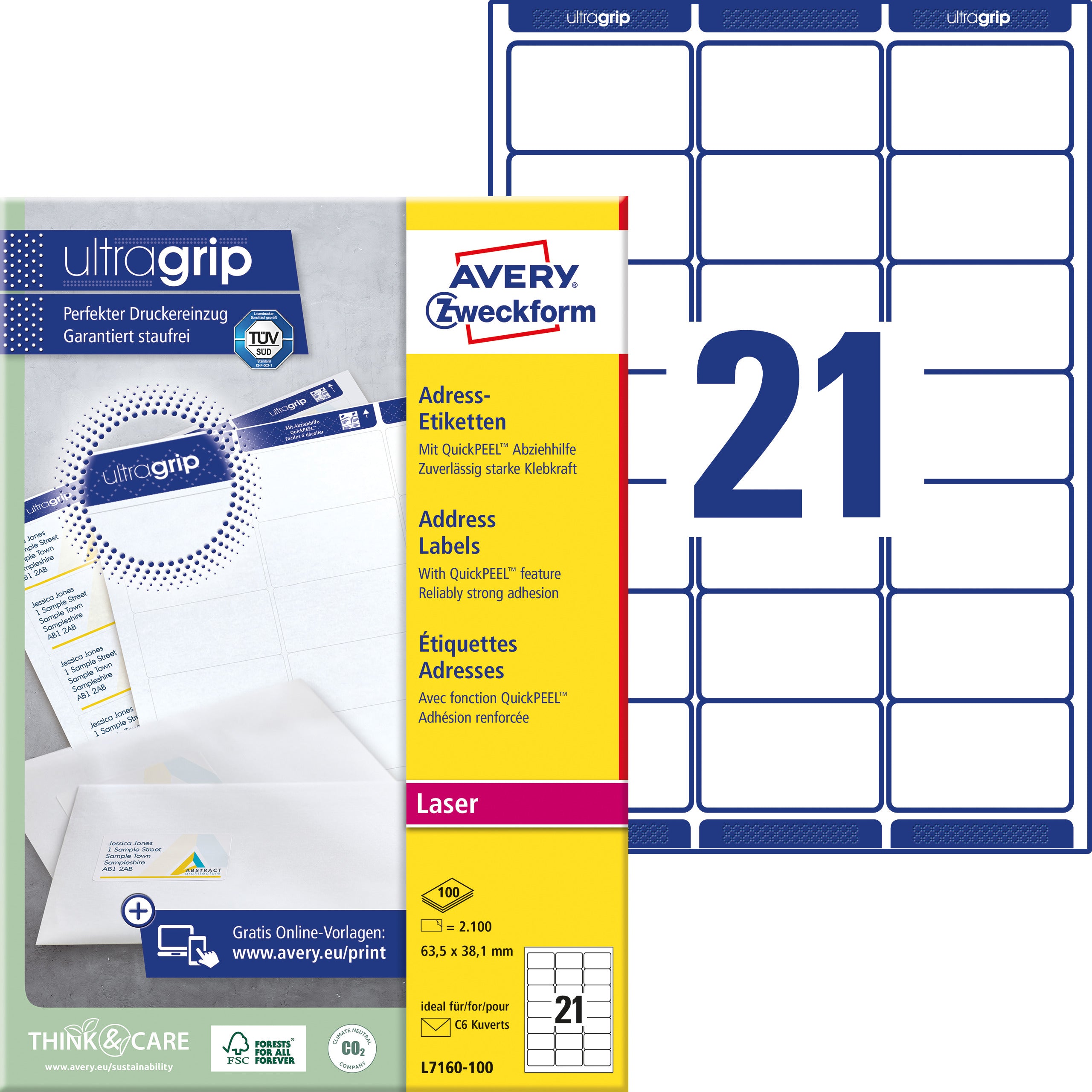 AVERY ZW. Etiquettes address 63,5x38,1mm