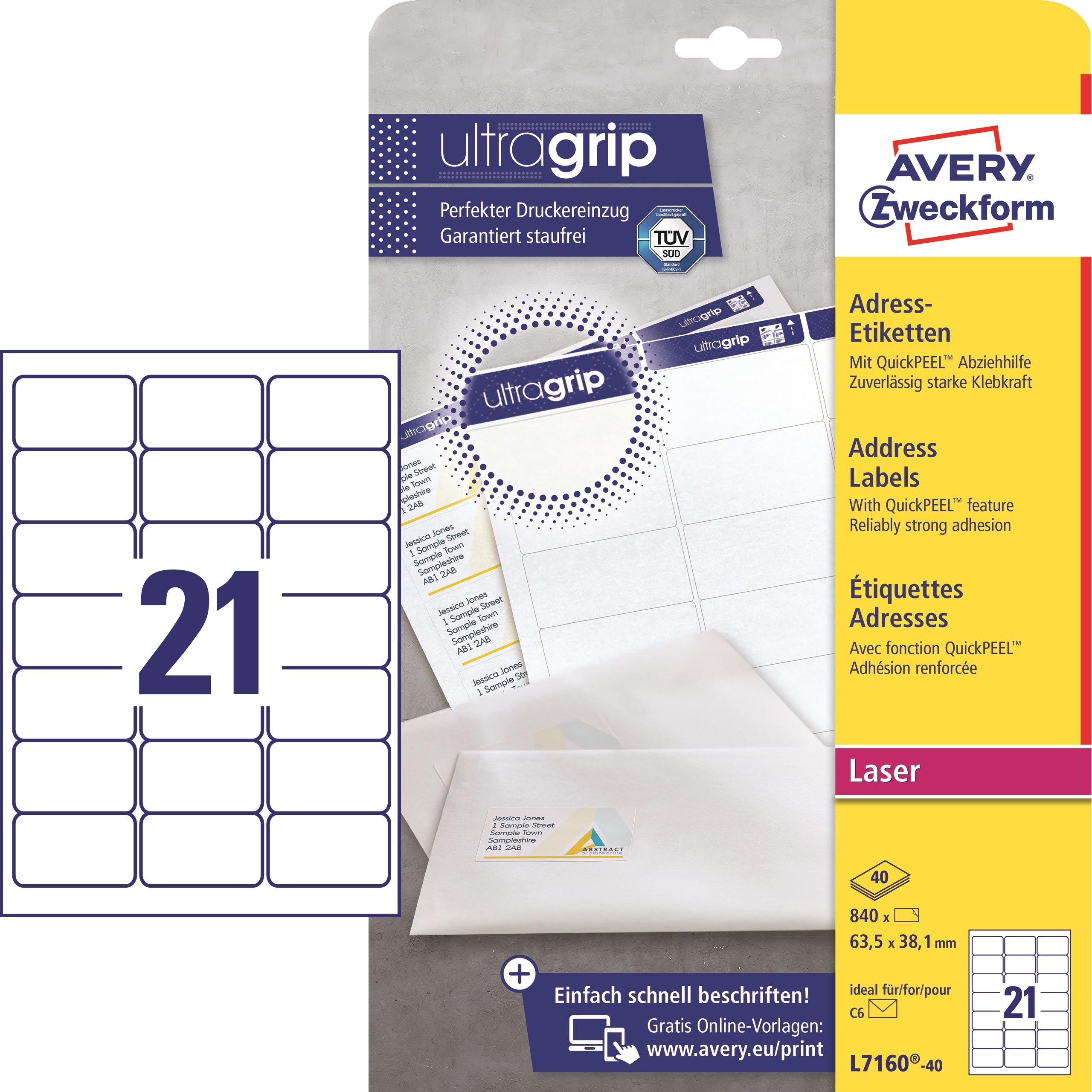 AVERY ZW. Etiquettes adress. 63.5x38.1mm