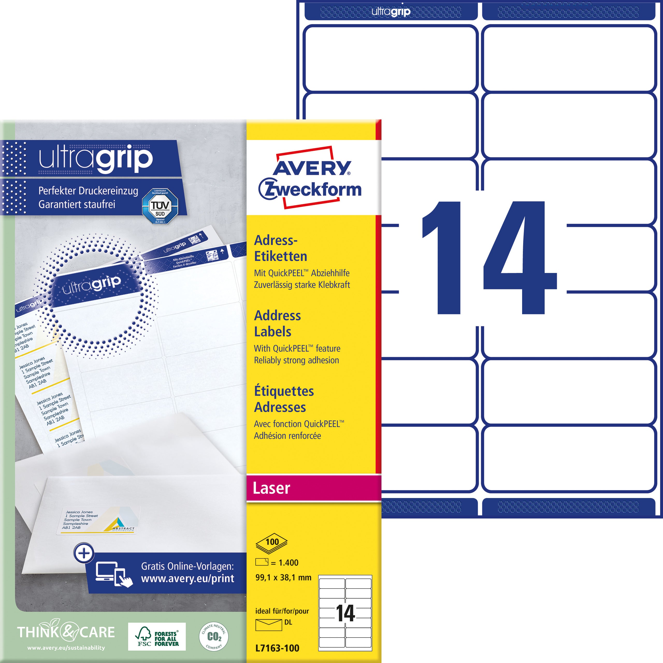 AVERY ZW. Etiquettes adress. 99,1x38,1mm