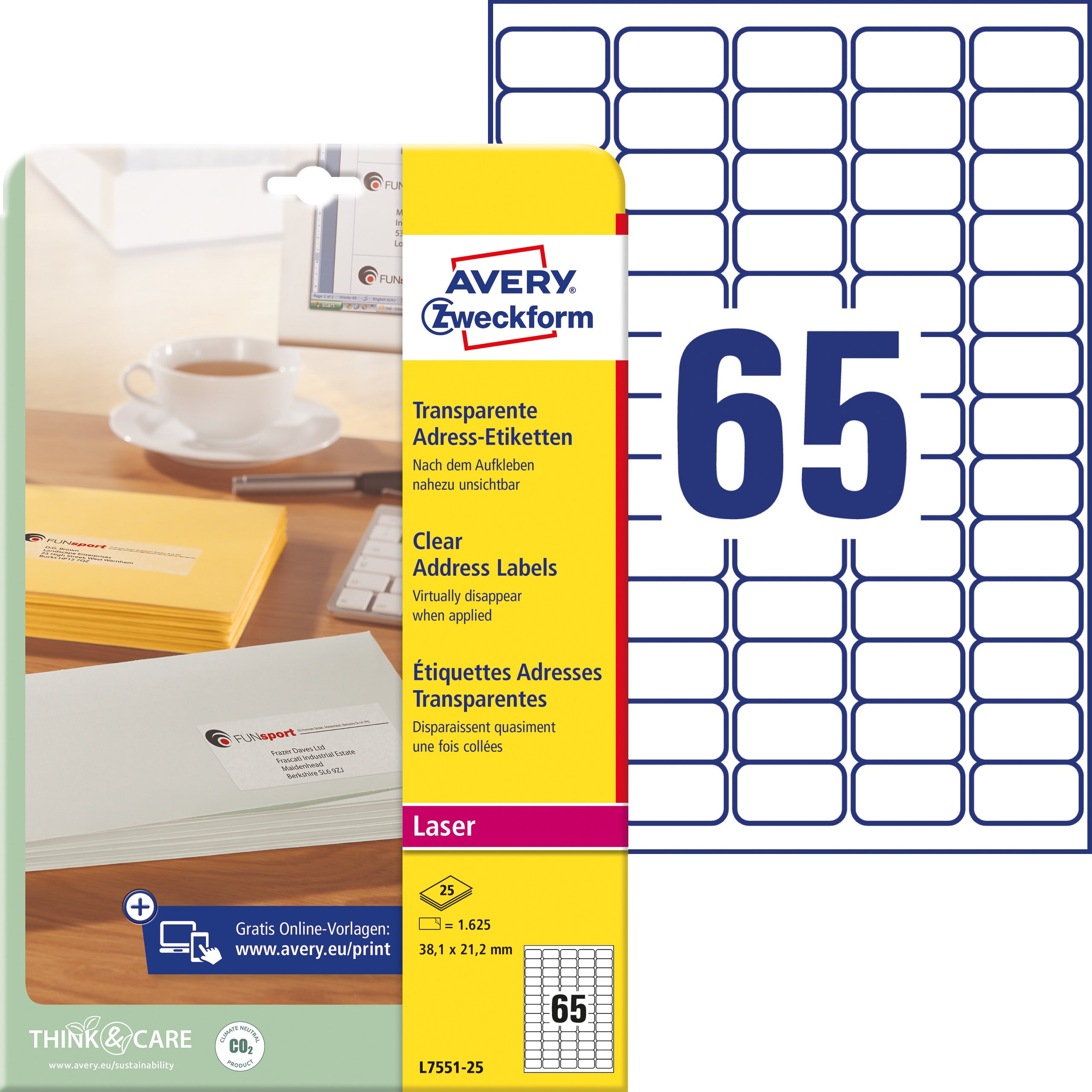 AVERY ZW. Etiquettes Laser     38x21,2mm