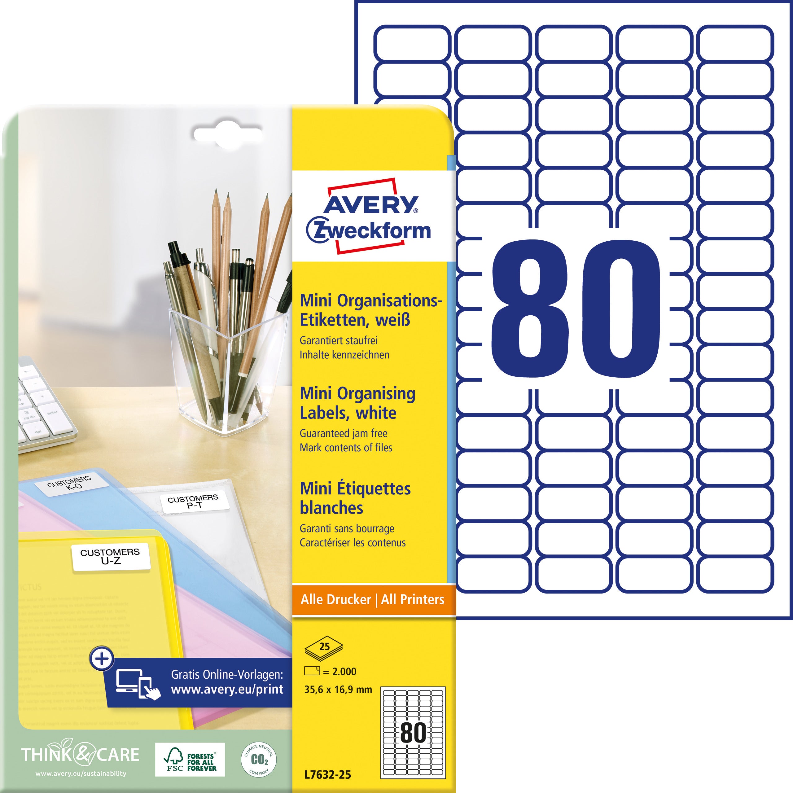 AVERY ZW. Etiquettes mini, blanc