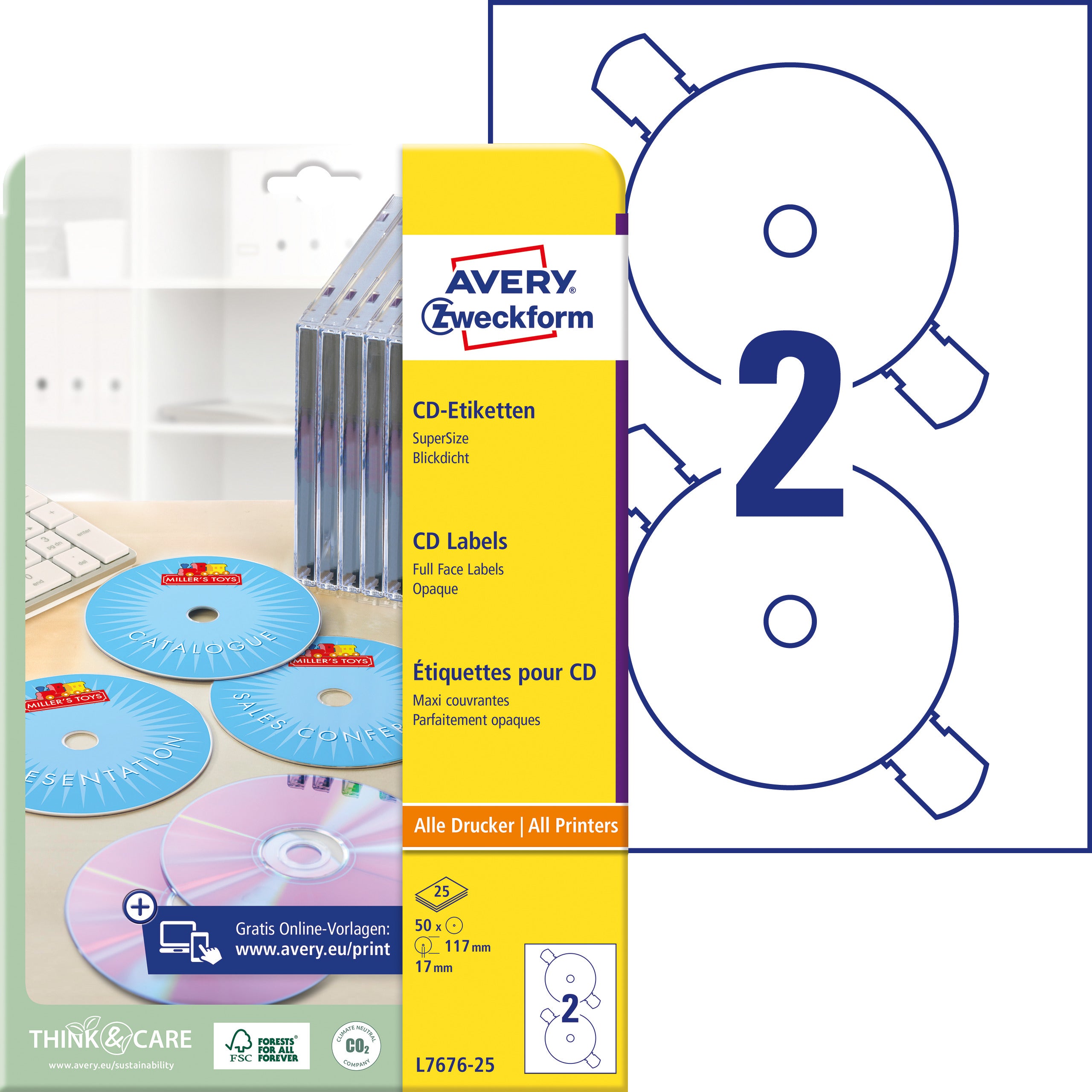 AVERY ZW. Étiqu. pour CD SuperSize 117mm