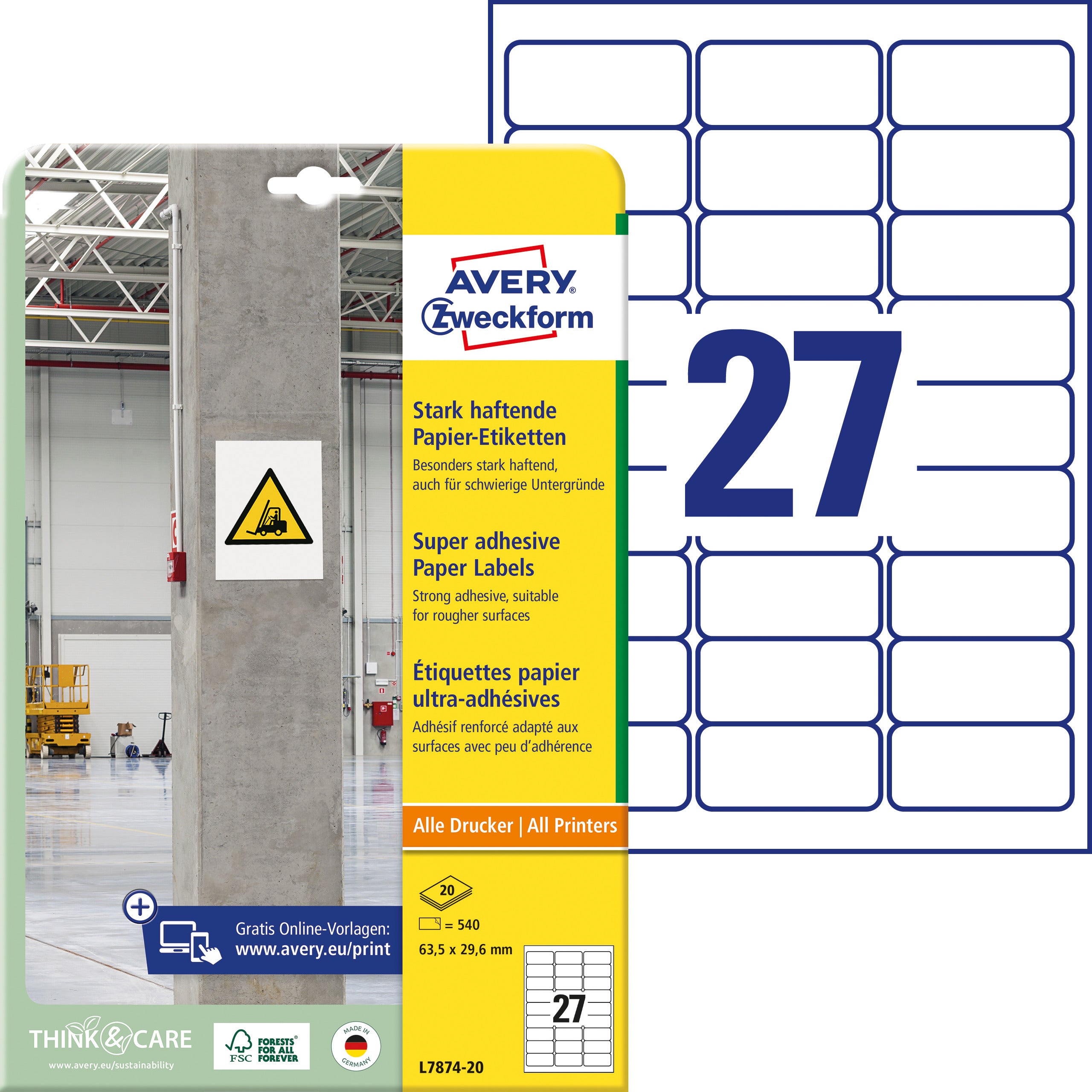 AVERY ZW. Etiquettes Univ.   63.5x29.6mm
