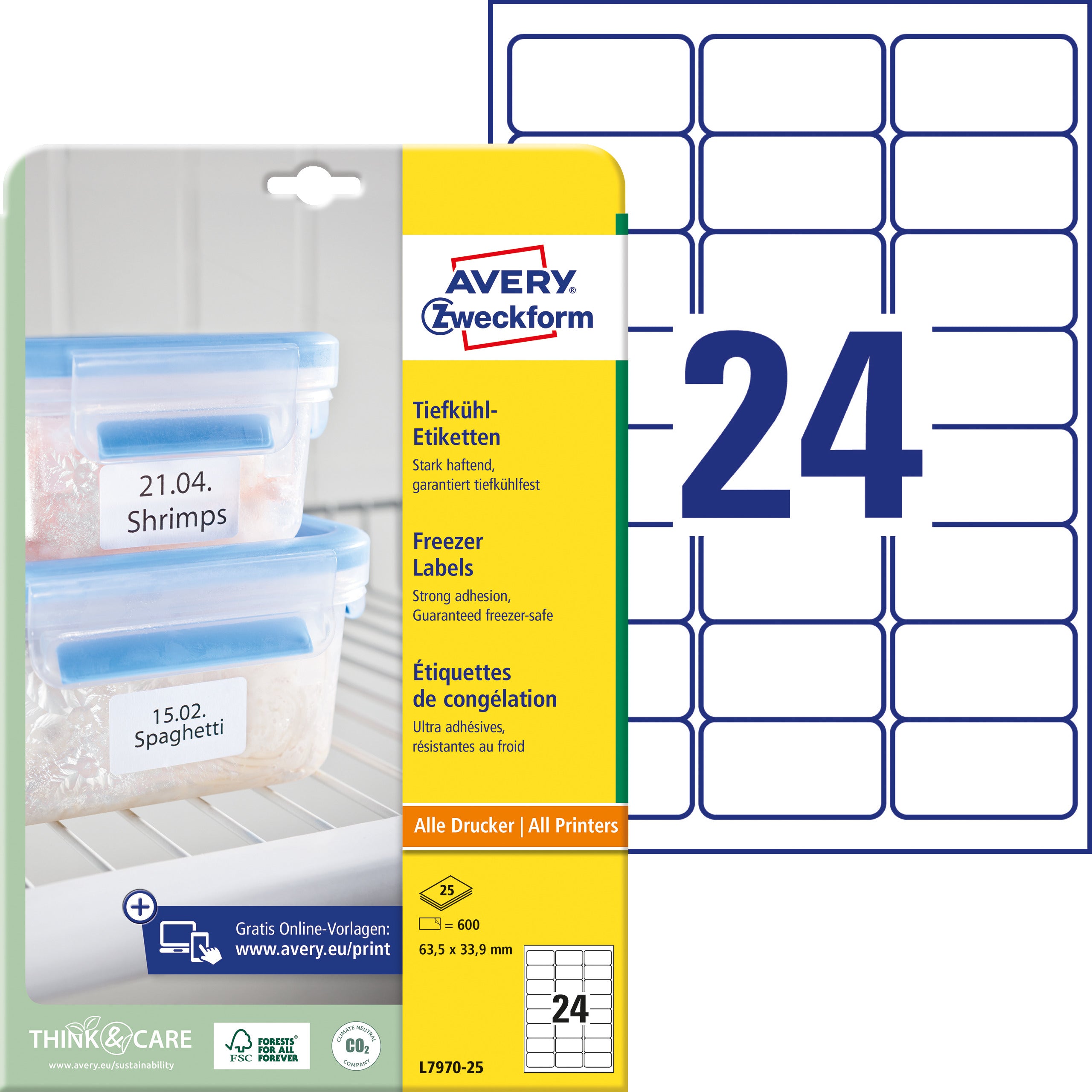 AVERY ZW. Etiquettes frigo   63,5x33,9mm