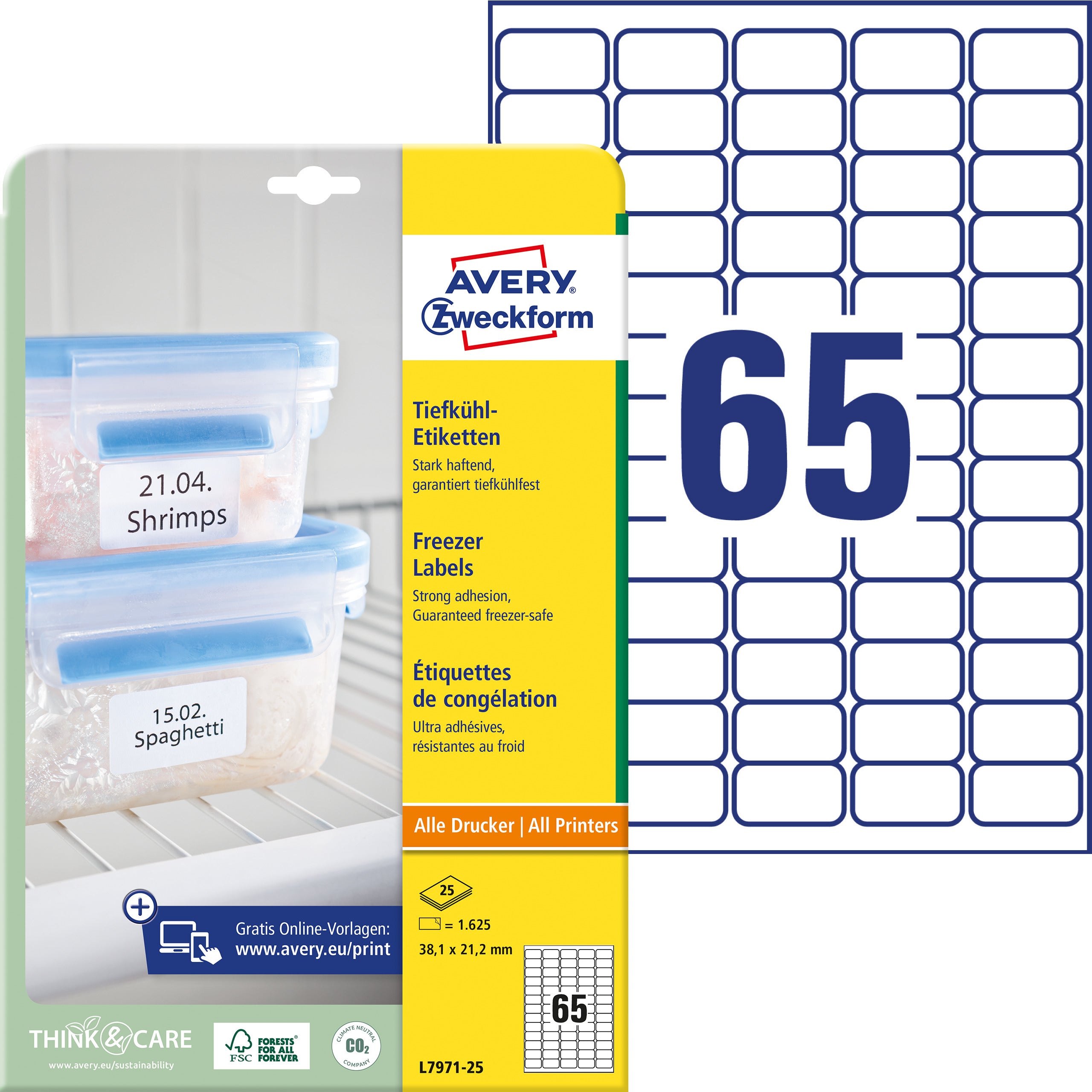 AVERY ZW. Etiquettes frigo   38,1x21,1mm