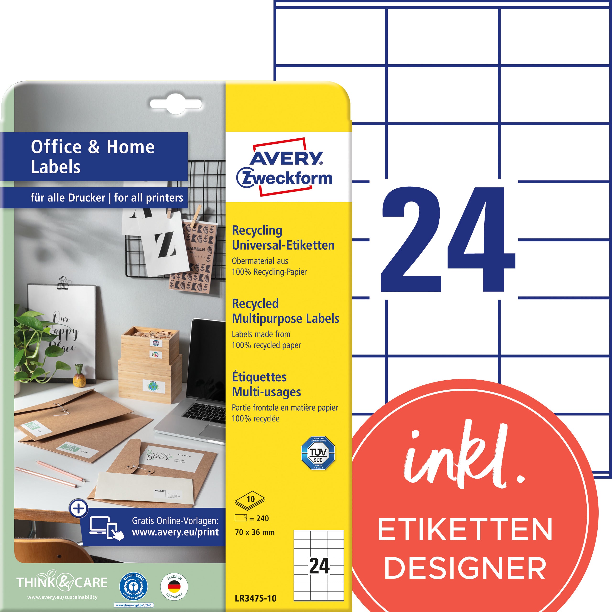 AVERY ZW. Etiquettes             36x70mm