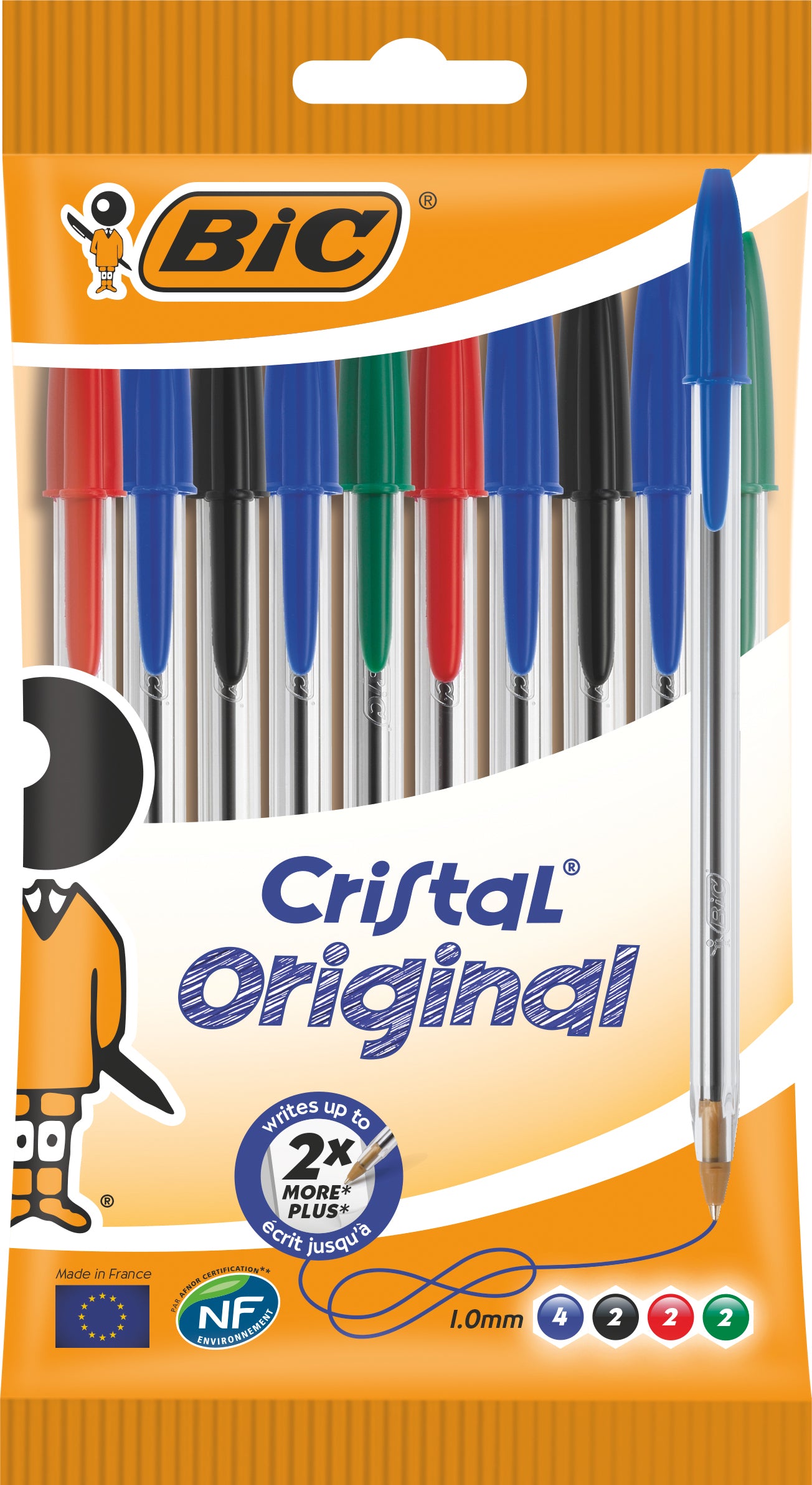BIC Stylo à bille Cristal 830865 10 pcs., 4 couleurs ass.