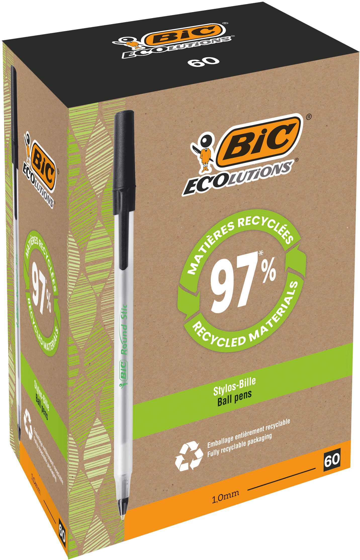 BIC Stylo à bille Ecolutions M 8932393 noir, Round Stic