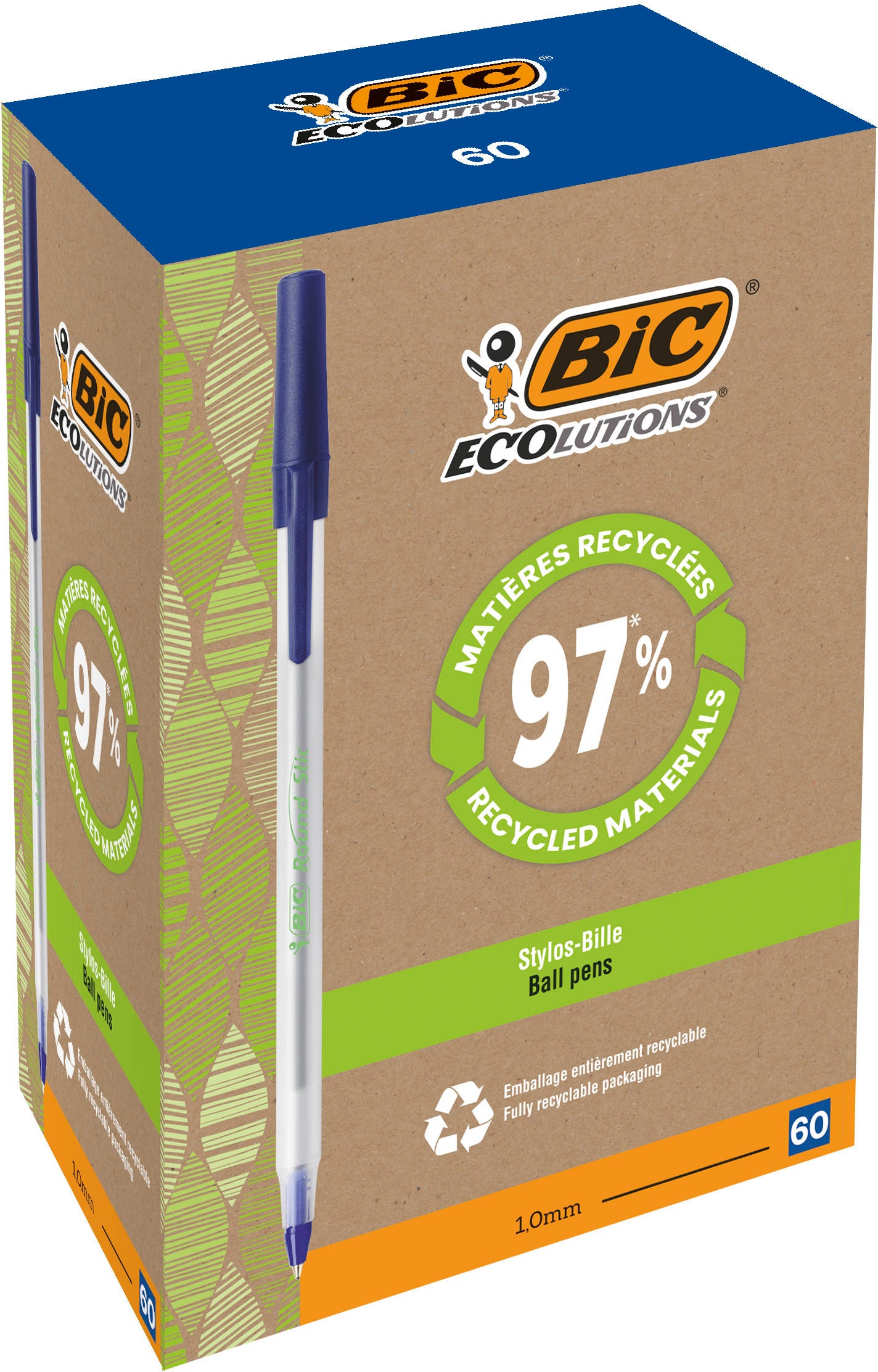 BIC Stylo à bille Ecolutions M 8932403 bleu, Round Stic