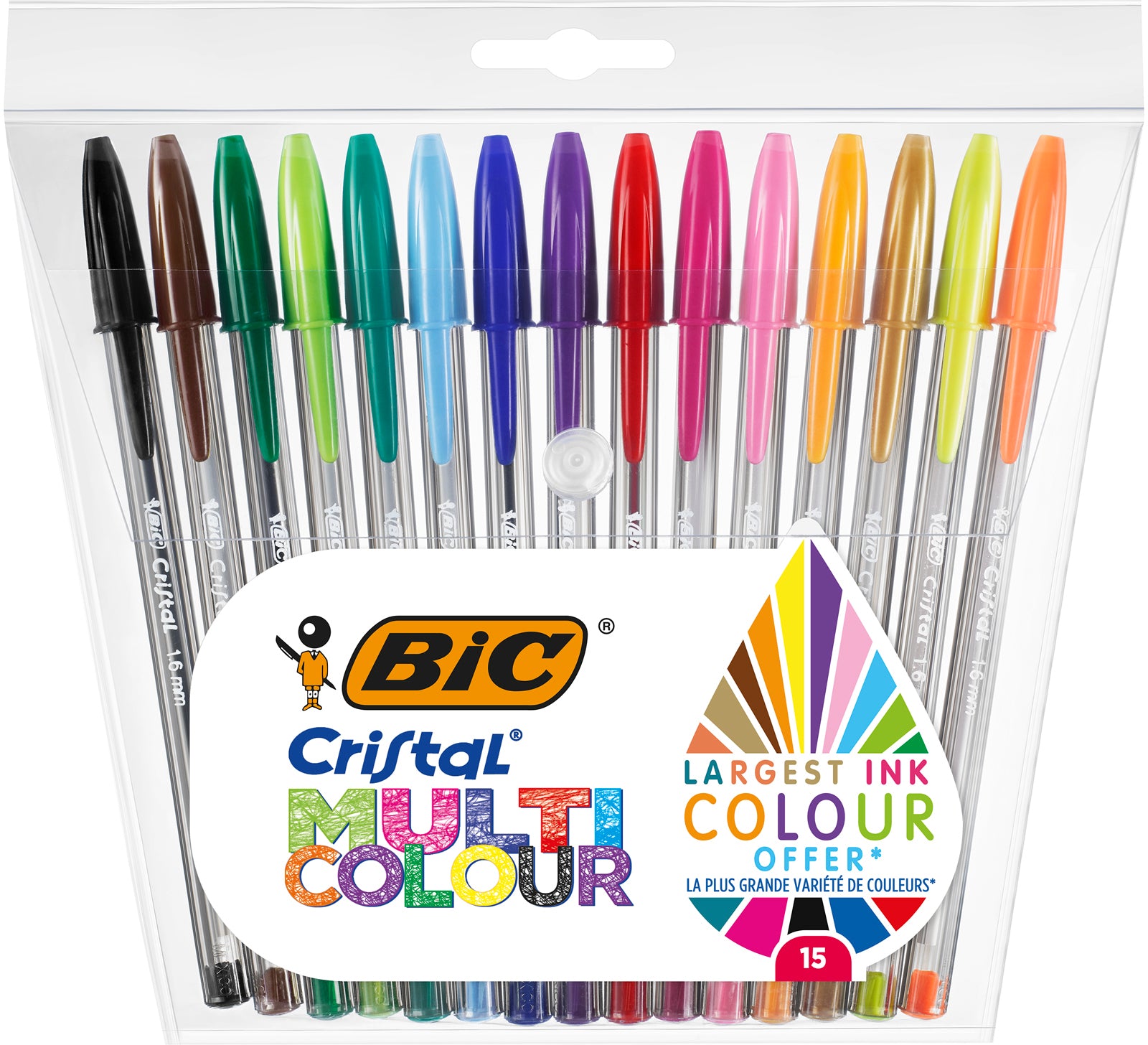 BIC Stylo à bille Cristal 0.42mm 964899 15 couleurs