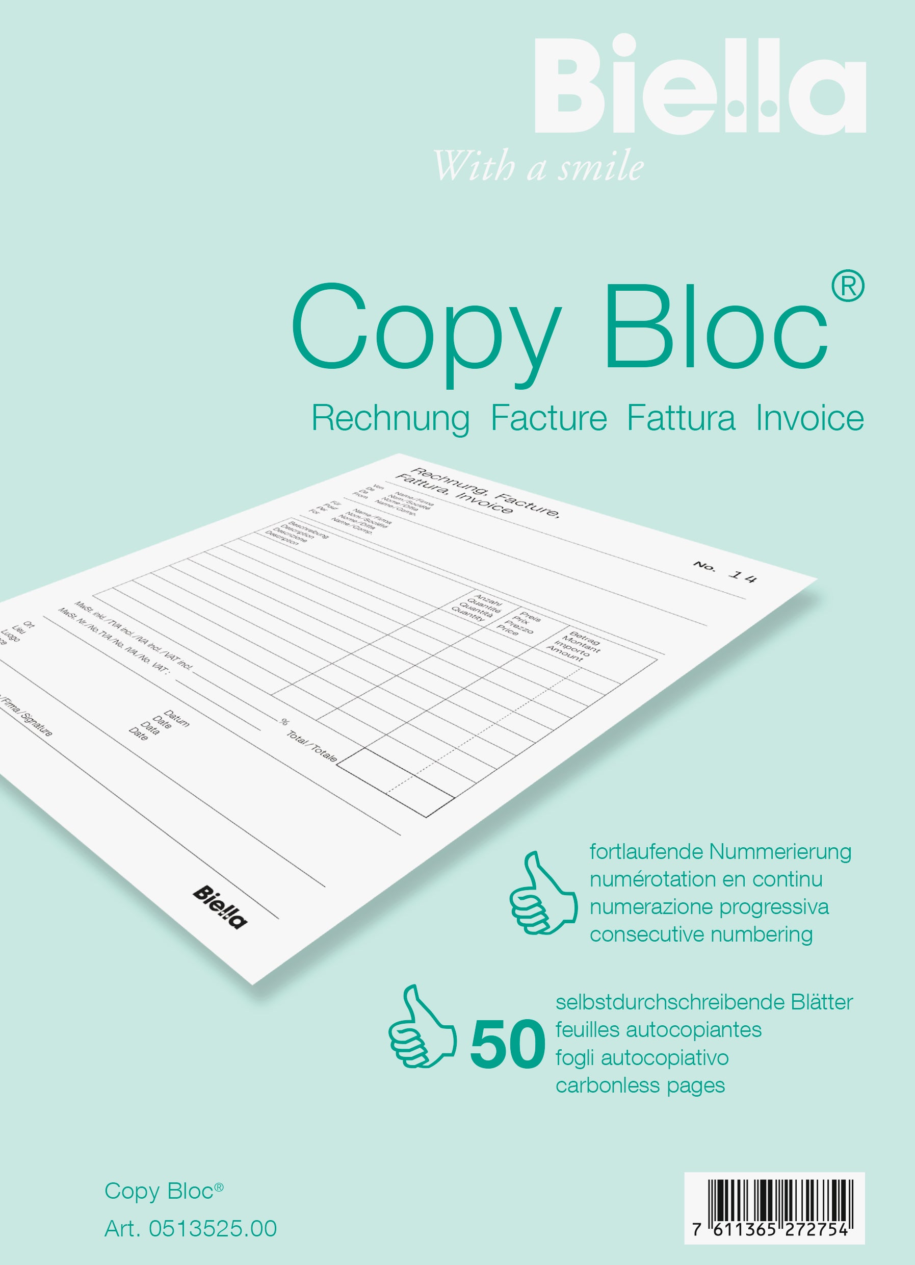 BIELLA Facture COPY-BLOC A/F A5 51352500U autocopiante 50x2 feuilles