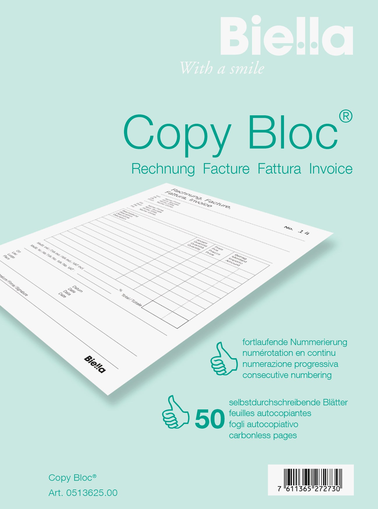 BIELLA Facture COPY-BLOC A/F A6 51362500U autocopiante 50x2 feuilles