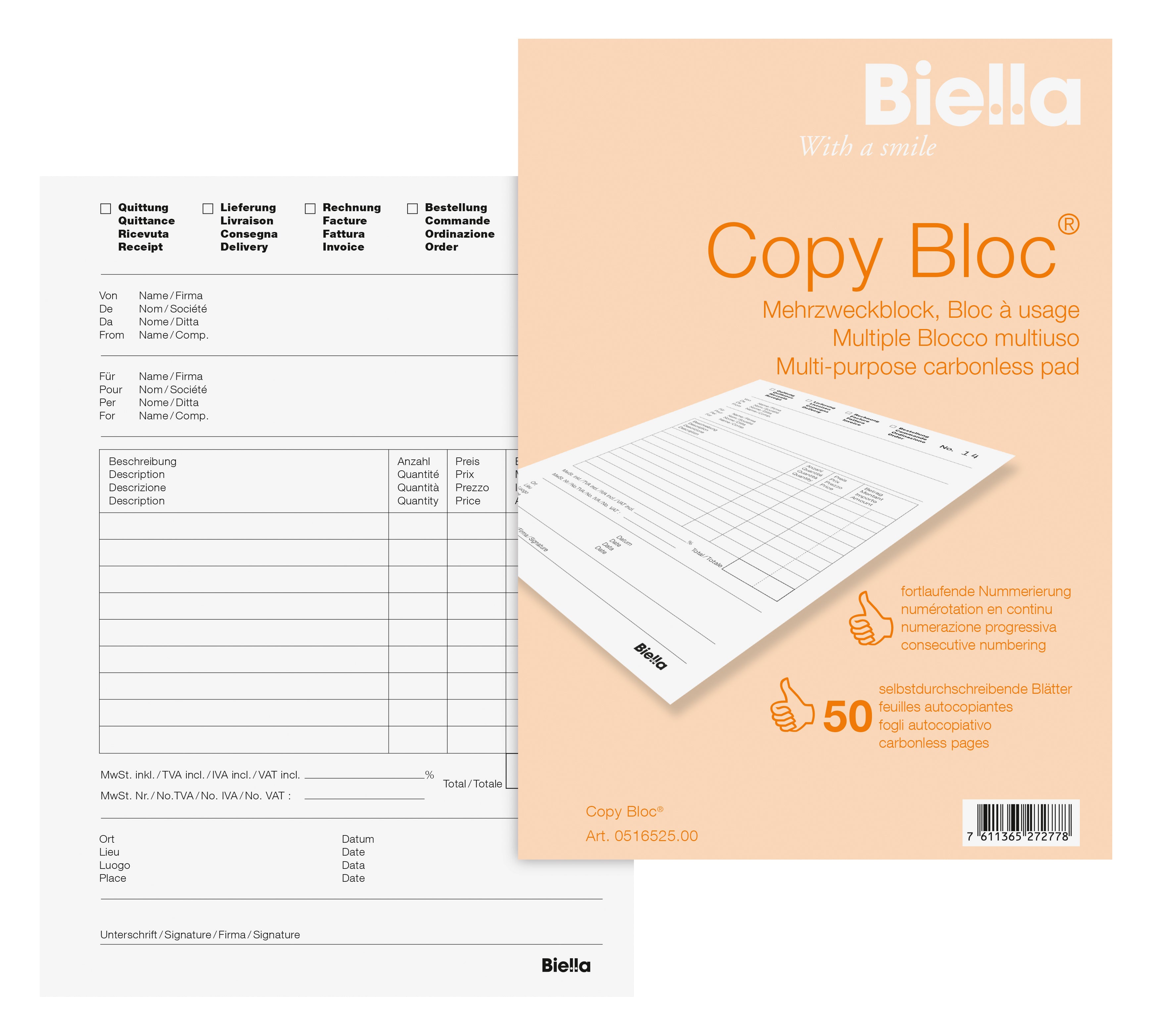 BIELLA Multi-use COPY-BLOC D/F/I/E A5 51652500U autocopiante 50x2 feuilles