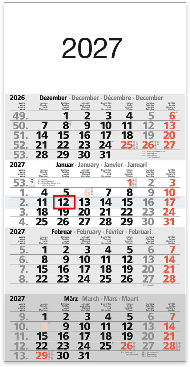 BÜHNER    Calendrier de 4 mois      2027
